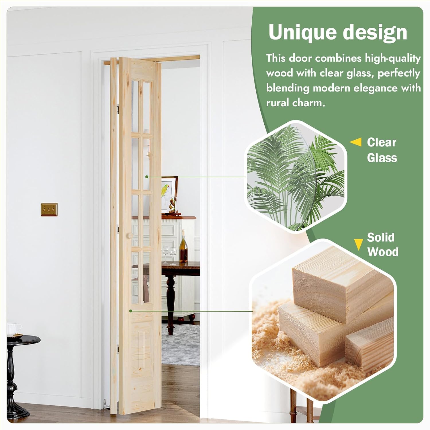 Bifold Doors for 30"×80" Opening, Clear Glass French Interior Folding Barn Door with Concealed Hardware Kit Included