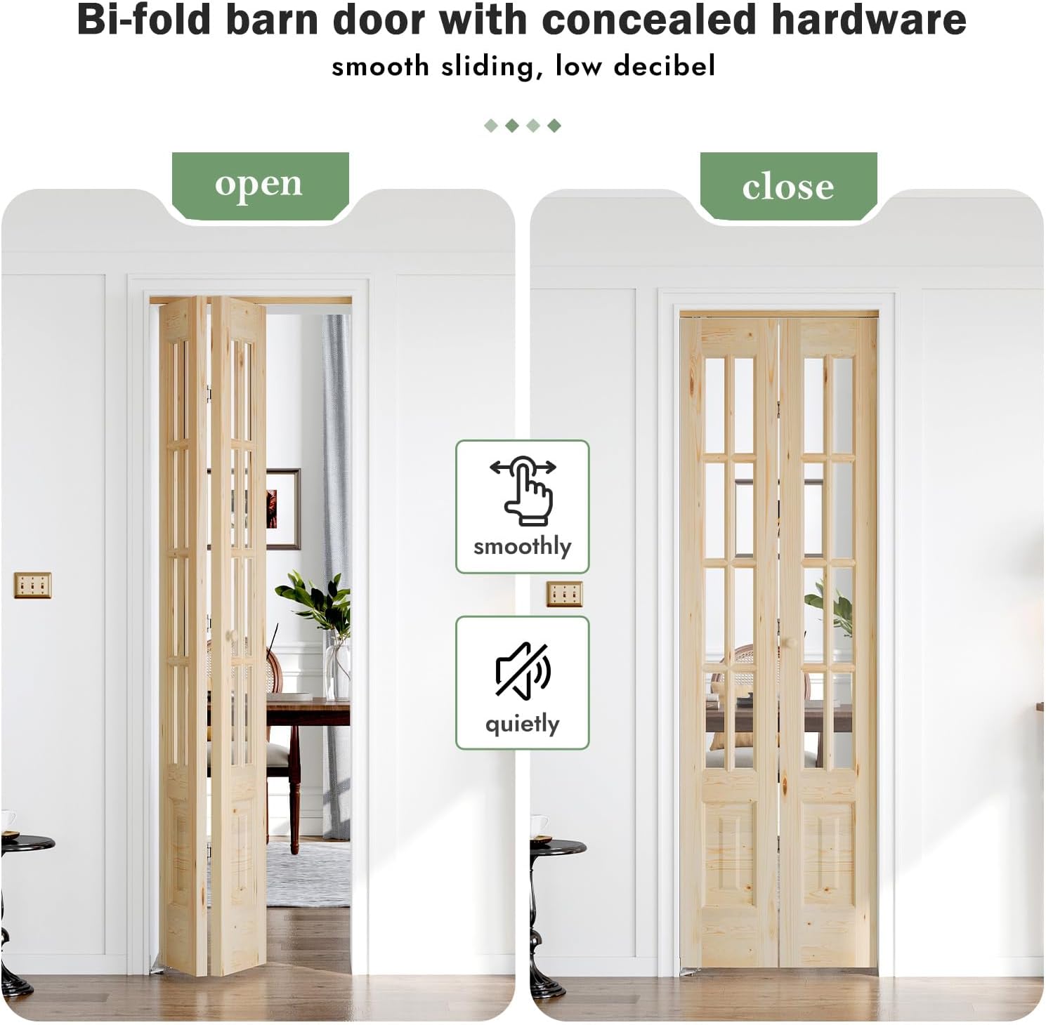 Bifold Doors for 30"×80" Opening, Clear Glass French Interior Folding Barn Door with Concealed Hardware Kit Included