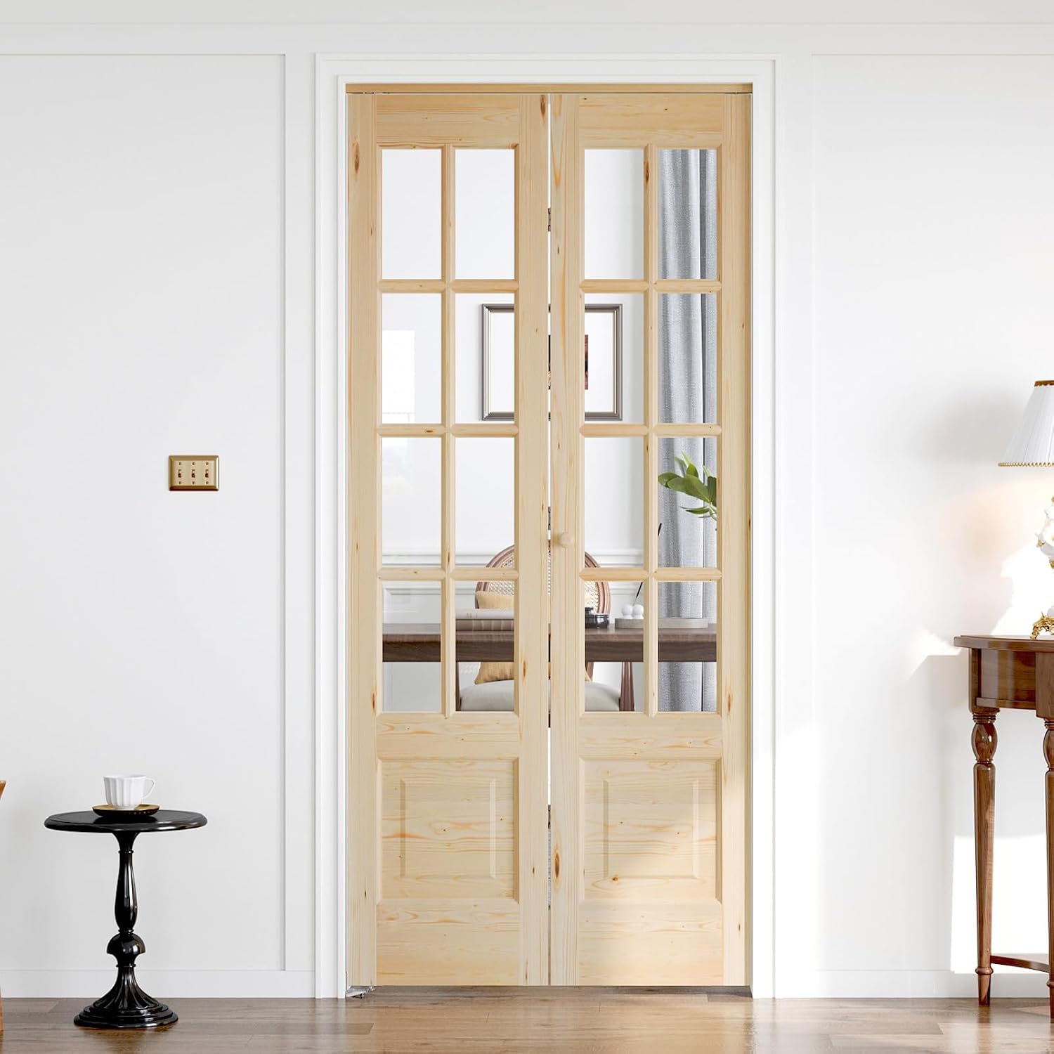 Bifold Doors for 36"×80" Opening, Clear Glass French Interior Folding Barn Door with Concealed Hardware Kit Included