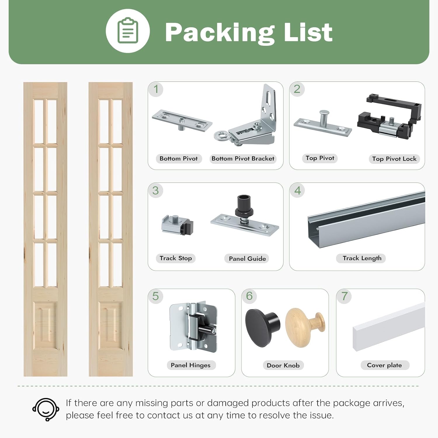 Bifold Doors for 30"×80" Opening, Clear Glass French Interior Folding Barn Door with Concealed Hardware Kit Included