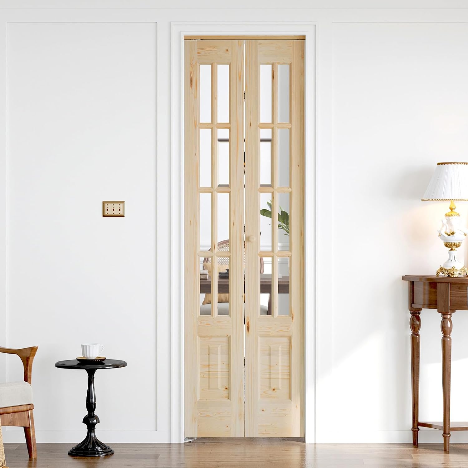 Bifold Doors for 24"×80" Opening, Clear Glass French Interior Folding Barn Door with Concealed Hardware Kit Included