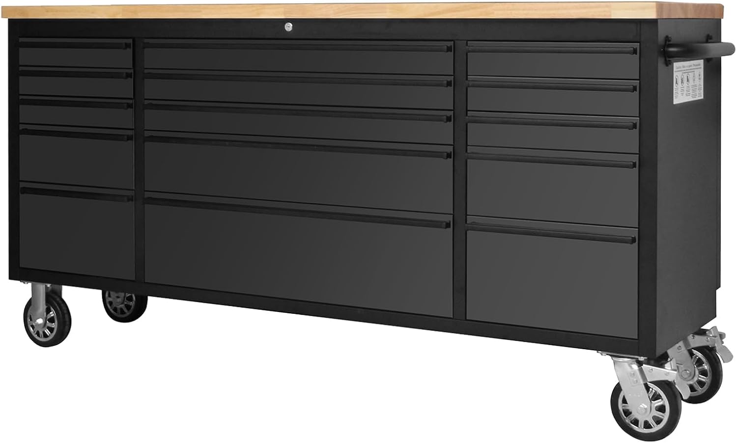 72" Heavy Duty Rolling Tool Chest,Locking Steel Tool Cabinet with 15 Drawers Mobile Workbench with Rubber Wood Work Surface Tool Box with Wheels for Workshop