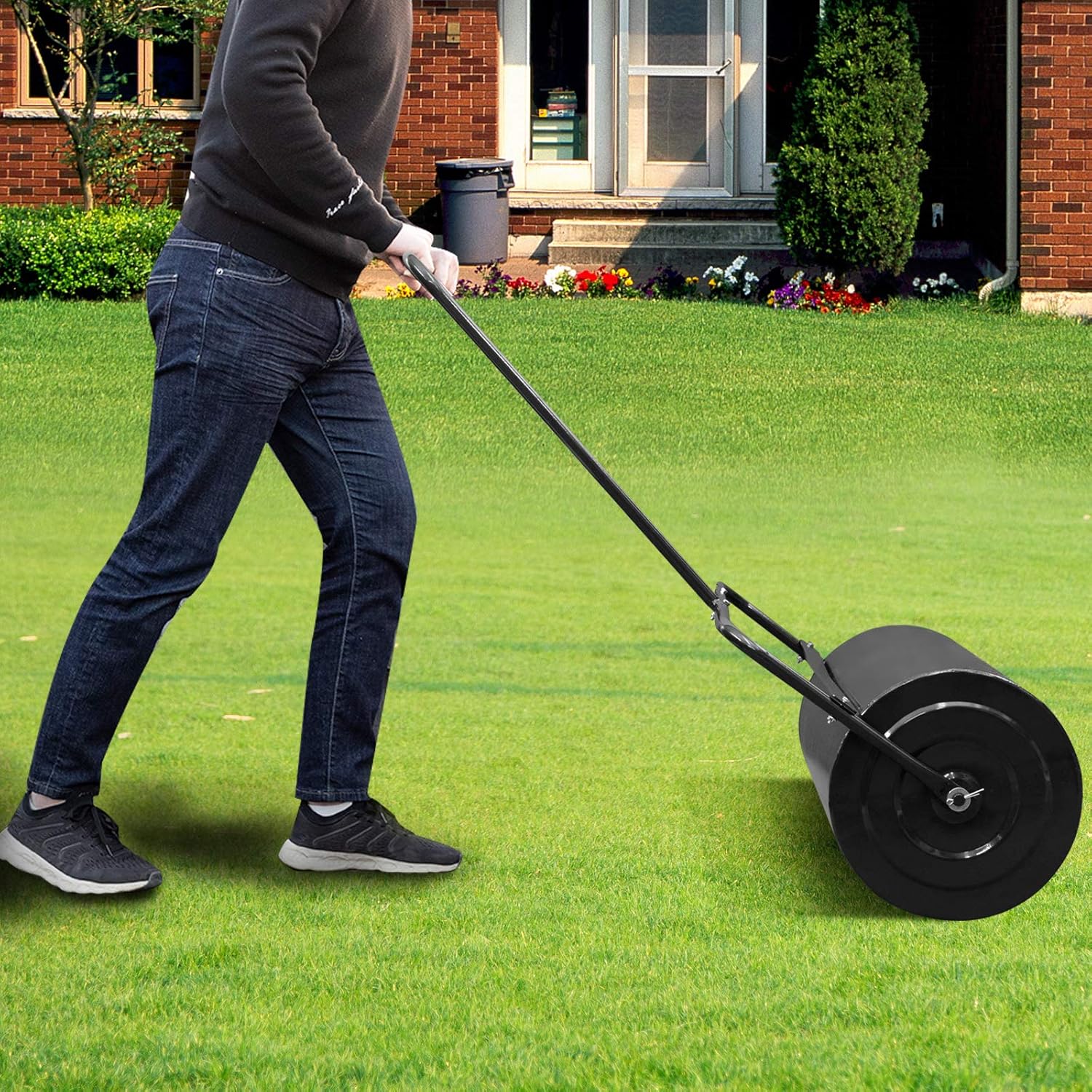 20 Inch Lawn Roller Water Filled Pull Behind Garden Drum Roller Push/Tow Behind
