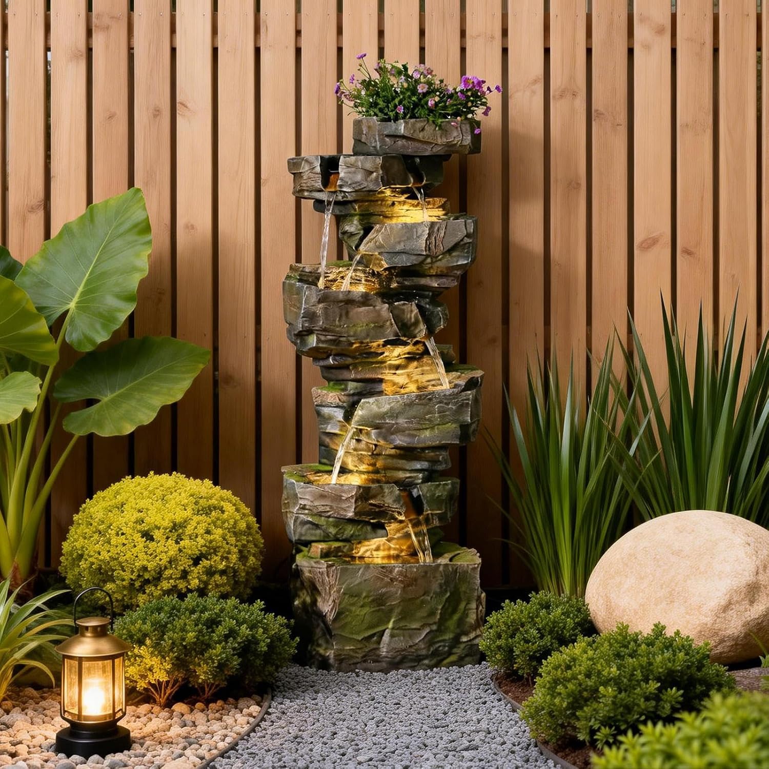 48.6" H Outdoor Water Fountain with 6 Tiers Large Cascading