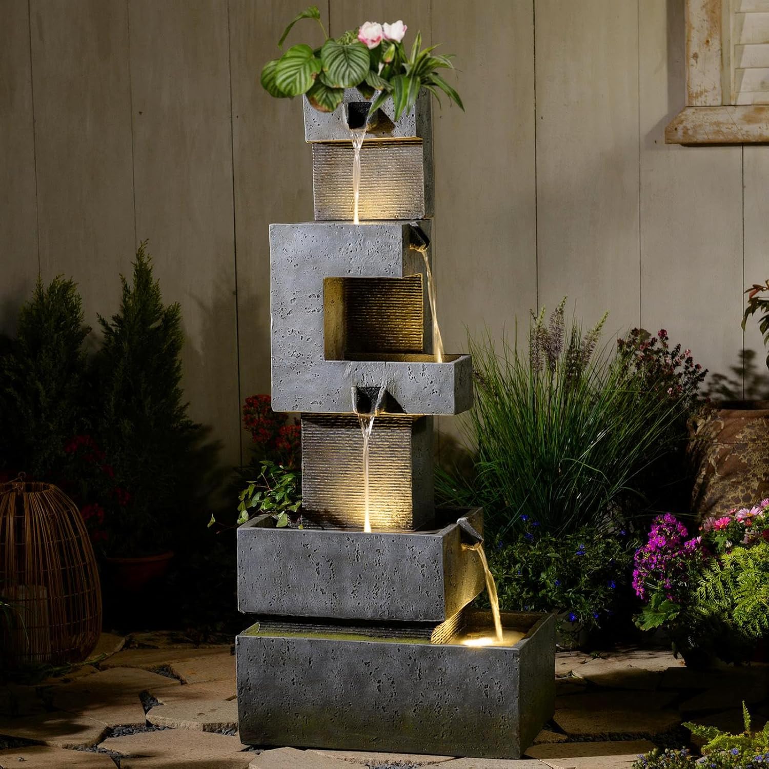 48.4" H Outdoor Water Fountain with 4 Tiers Cascading