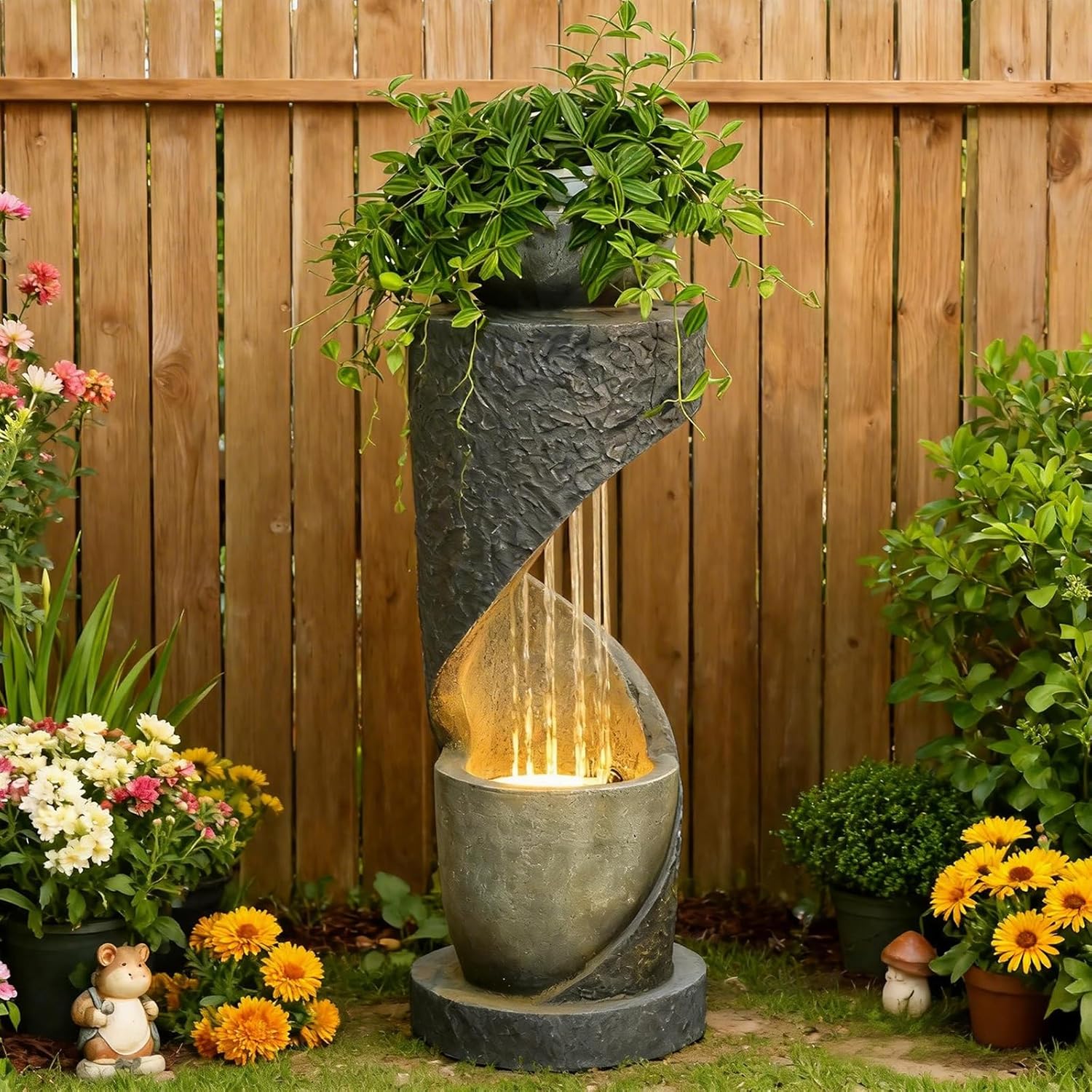 Outdoor Water Fountain with LED Light