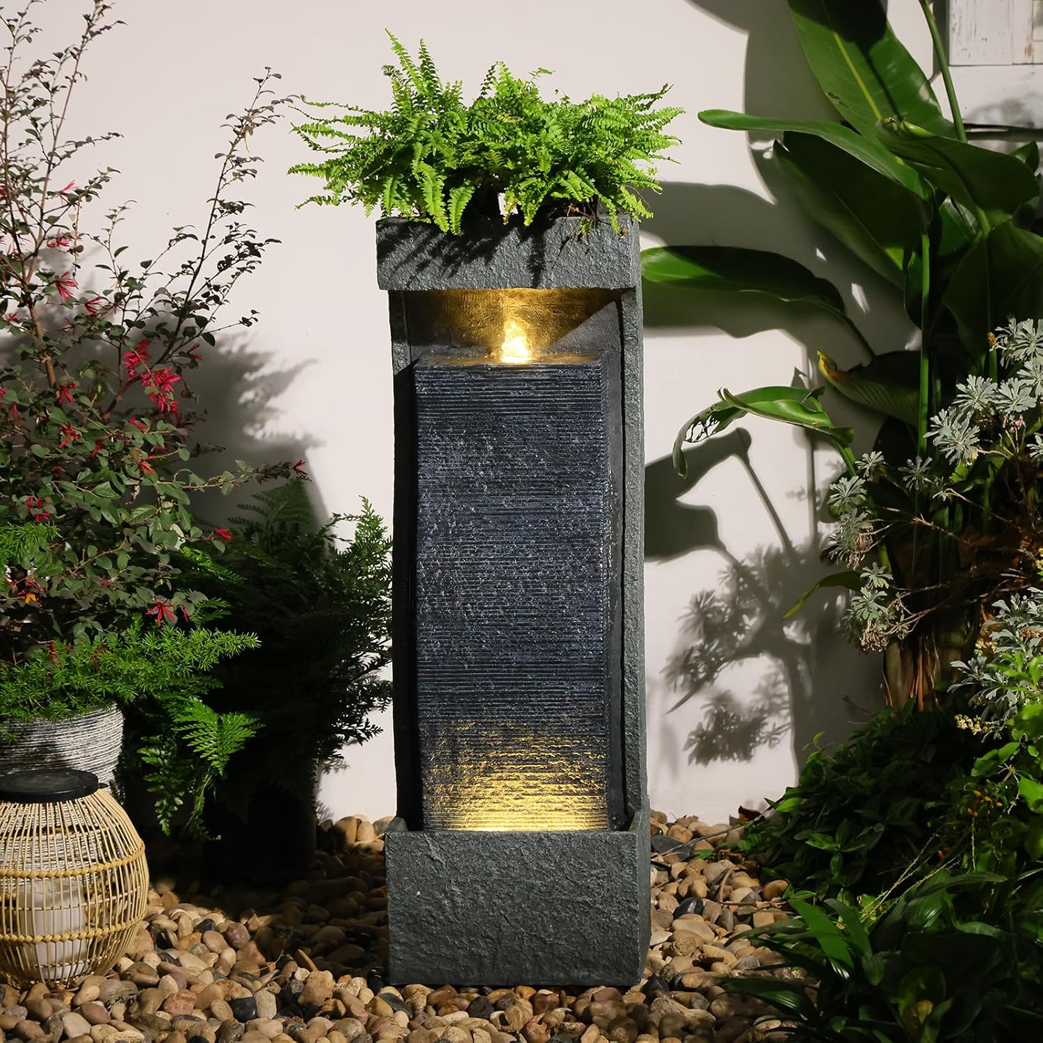 35H Modern Outdoor Water Fountain with Warm Light