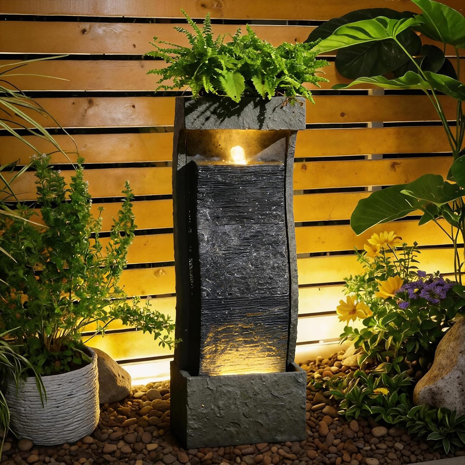 35H Modern Outdoor Water Fountain with Warm Light