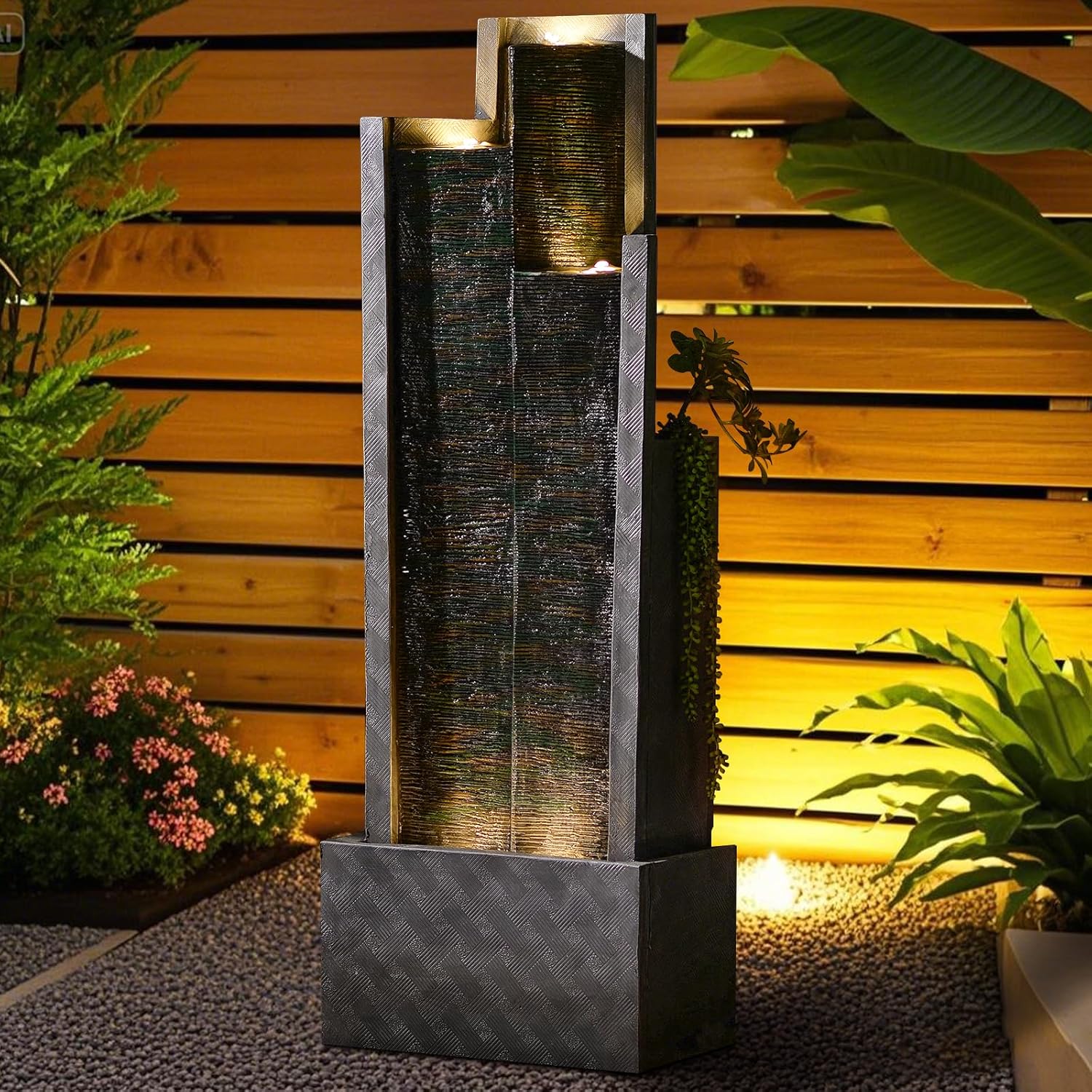 49.6H Modern Outdoor Water Fountain with LED Light