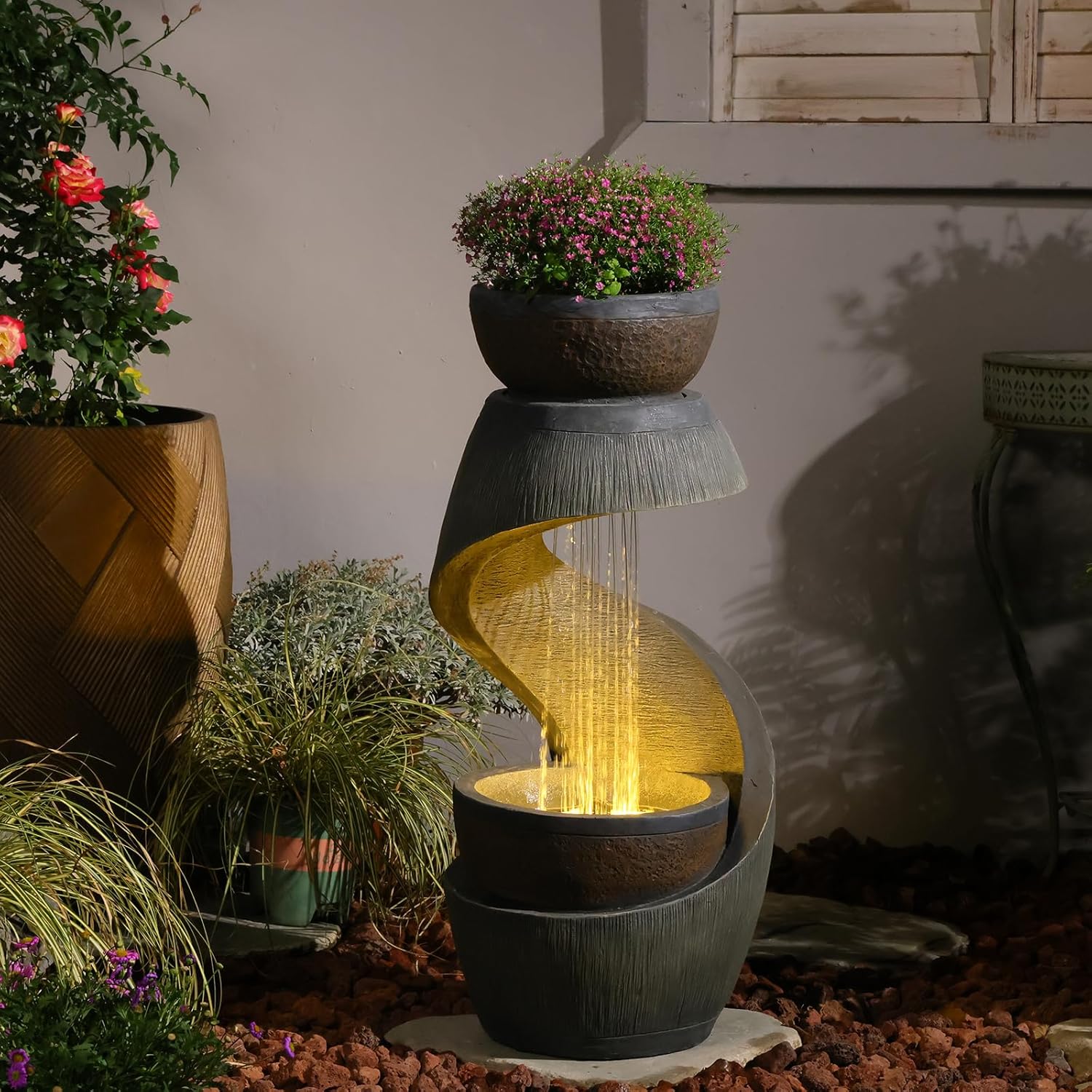 31.9" S-Shaped Water Outdoor Fountain