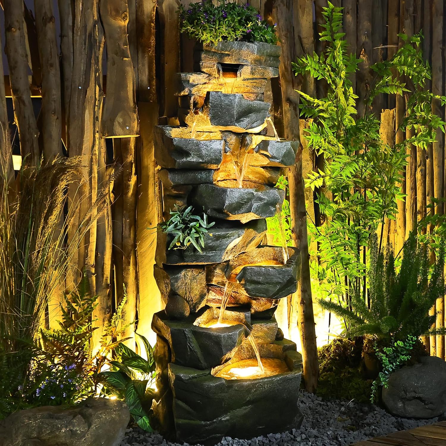 58" H Outdoor Water Fountain with 7 Tiers New Upgraded Large Cascading