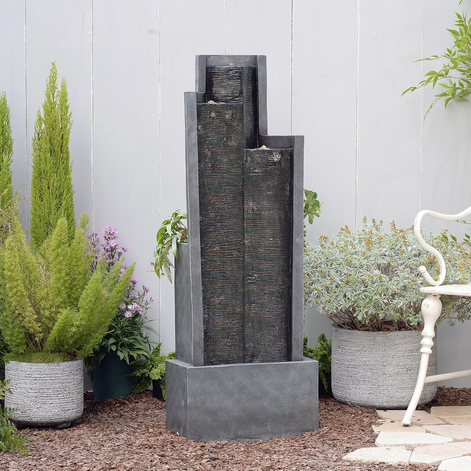 49.6H Modern Outdoor Water Fountain with LED Light