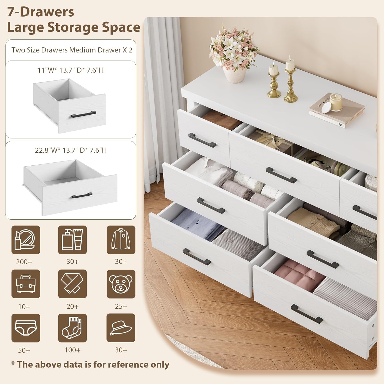 Dresser for Bedroom with 7 Drawers, Storage Chest of Drawers | Metal Handle, Wooden Dresser Organizer for Living Room,Closet,Entryway,Nursery 