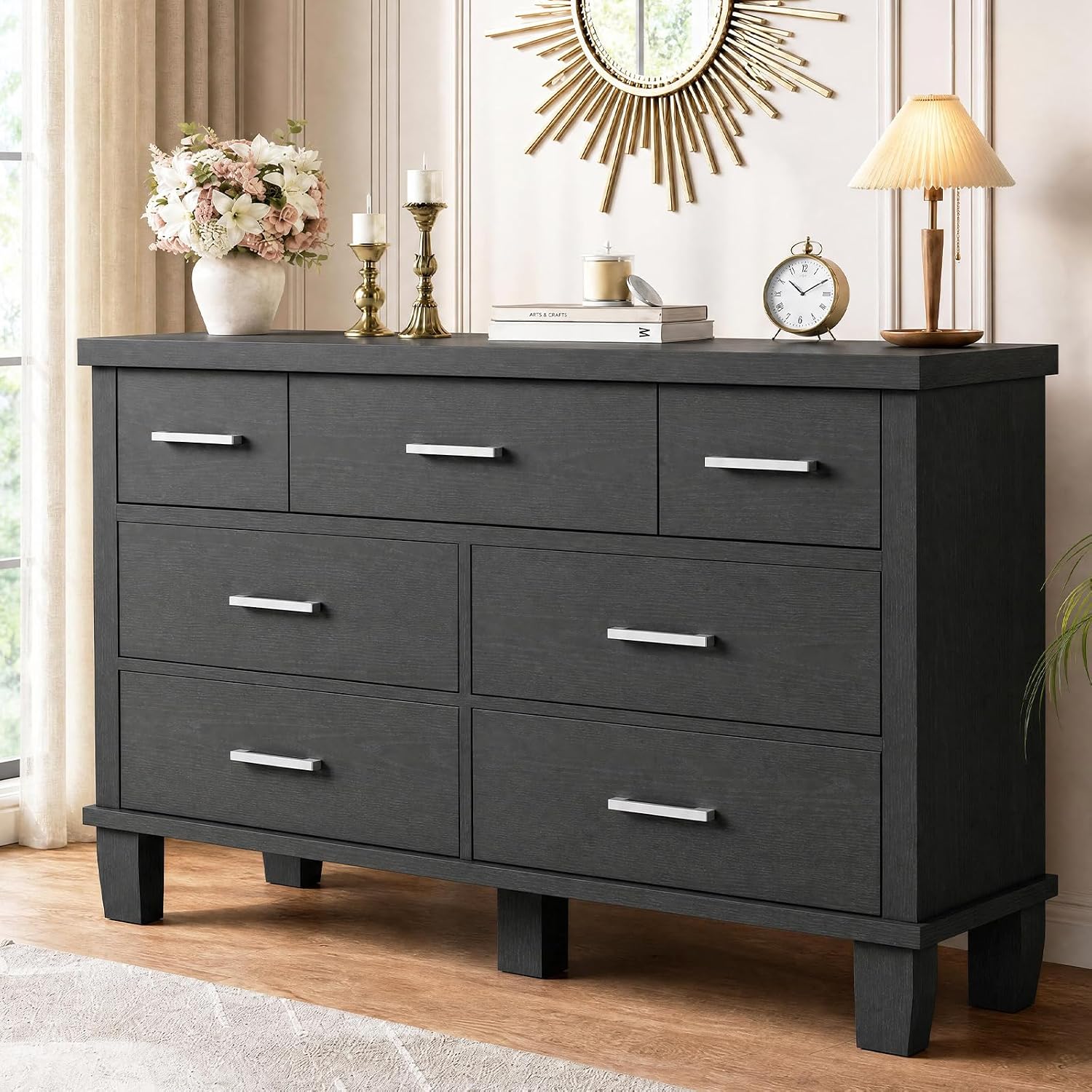 Dresser for Bedroom with 7 Drawers, Storage Chest of Drawers | Metal Handle, Wooden Dresser Organizer for Living Room,Closet,Entryway,Nursery 