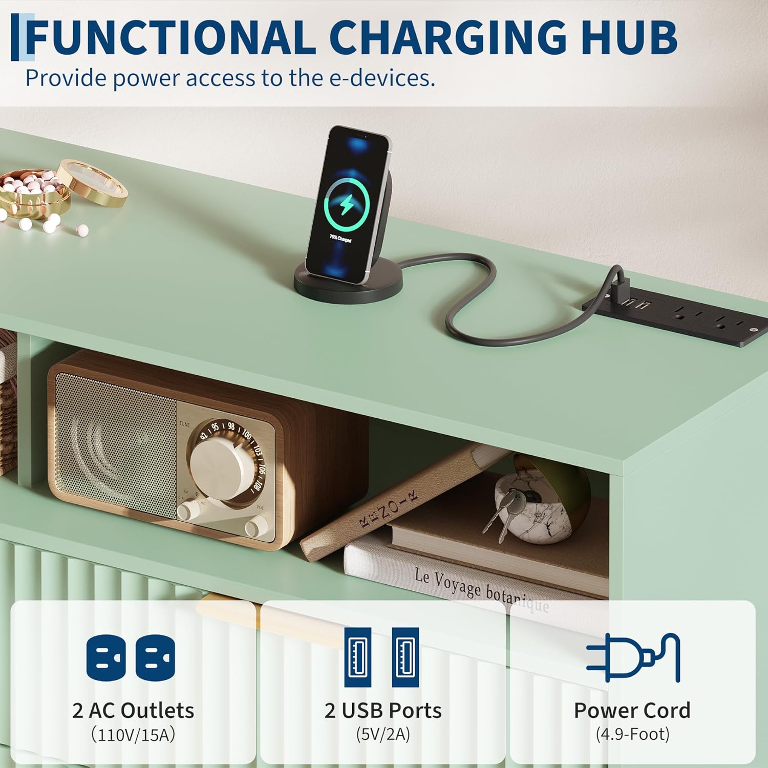 6 Drawer Fluted Dresser with LED Lights,Charging Station, White | Spacious Drawers, Adjustable LED Lighting, Charging Station, Fluted Wood Drawers, Gold Handles, for Bedroom Living Room 