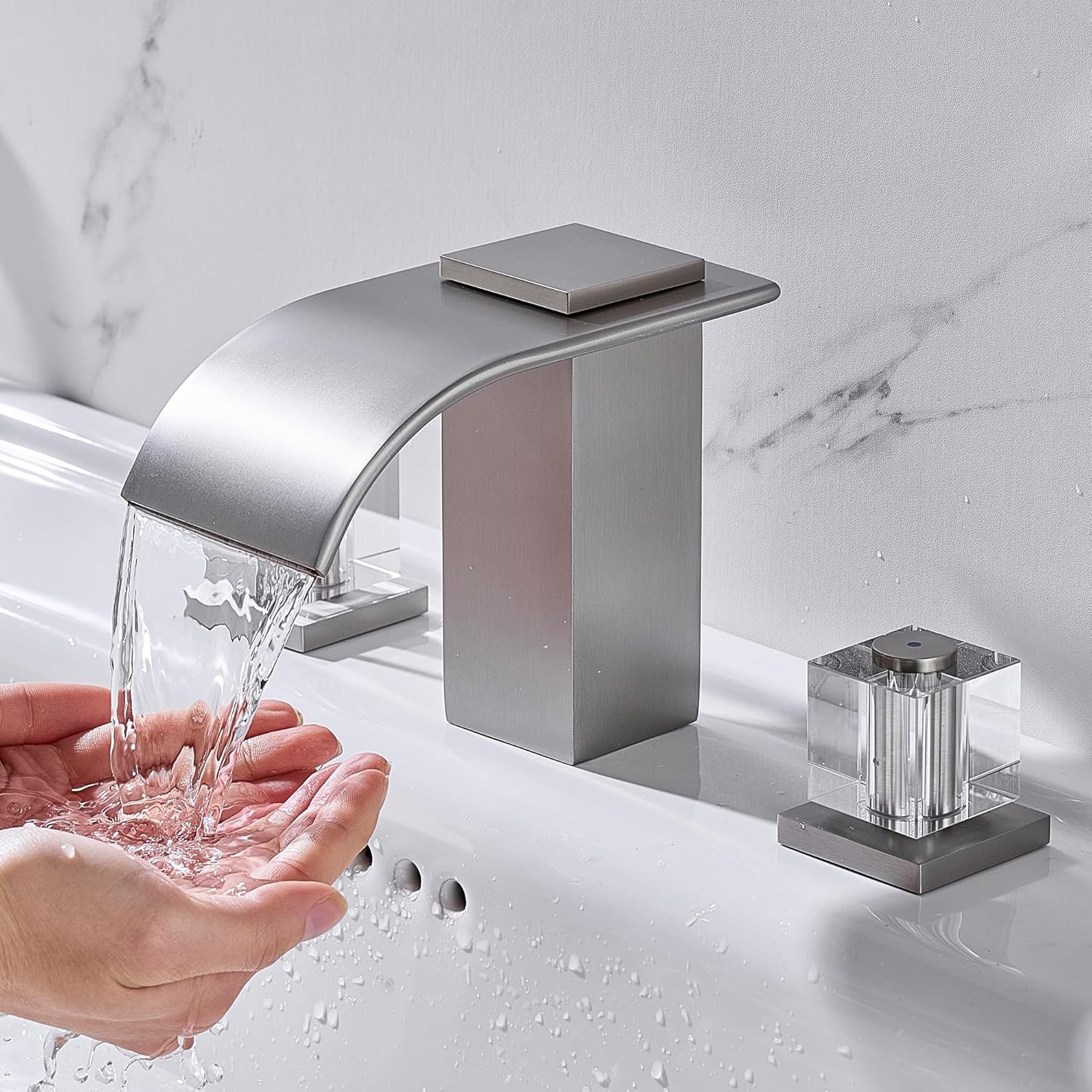 Brushed Nickel Waterfall Bathroom Faucet