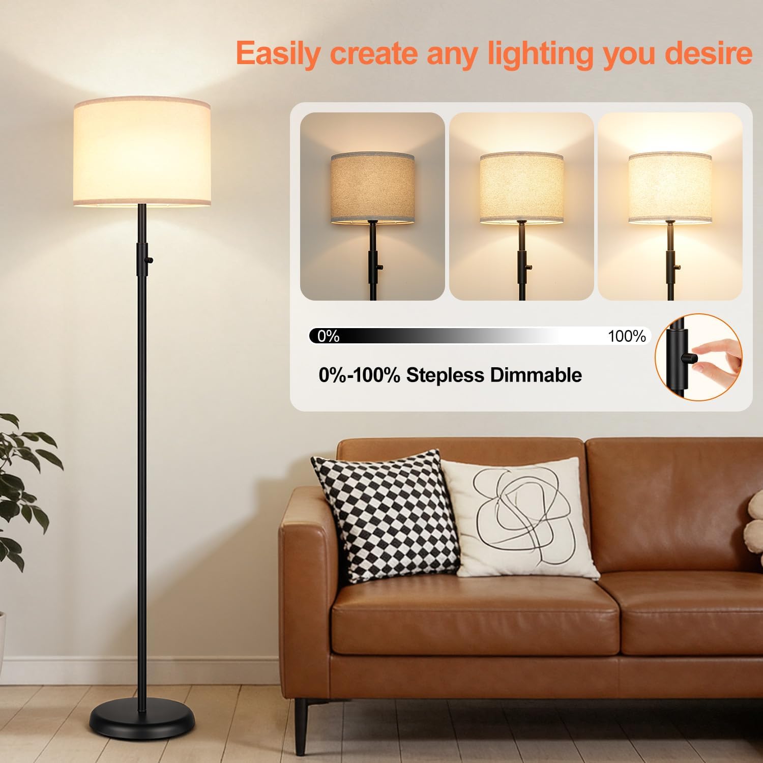  Dimmable Floor Lamp for Living Room,1000 Lumens Bulb Included