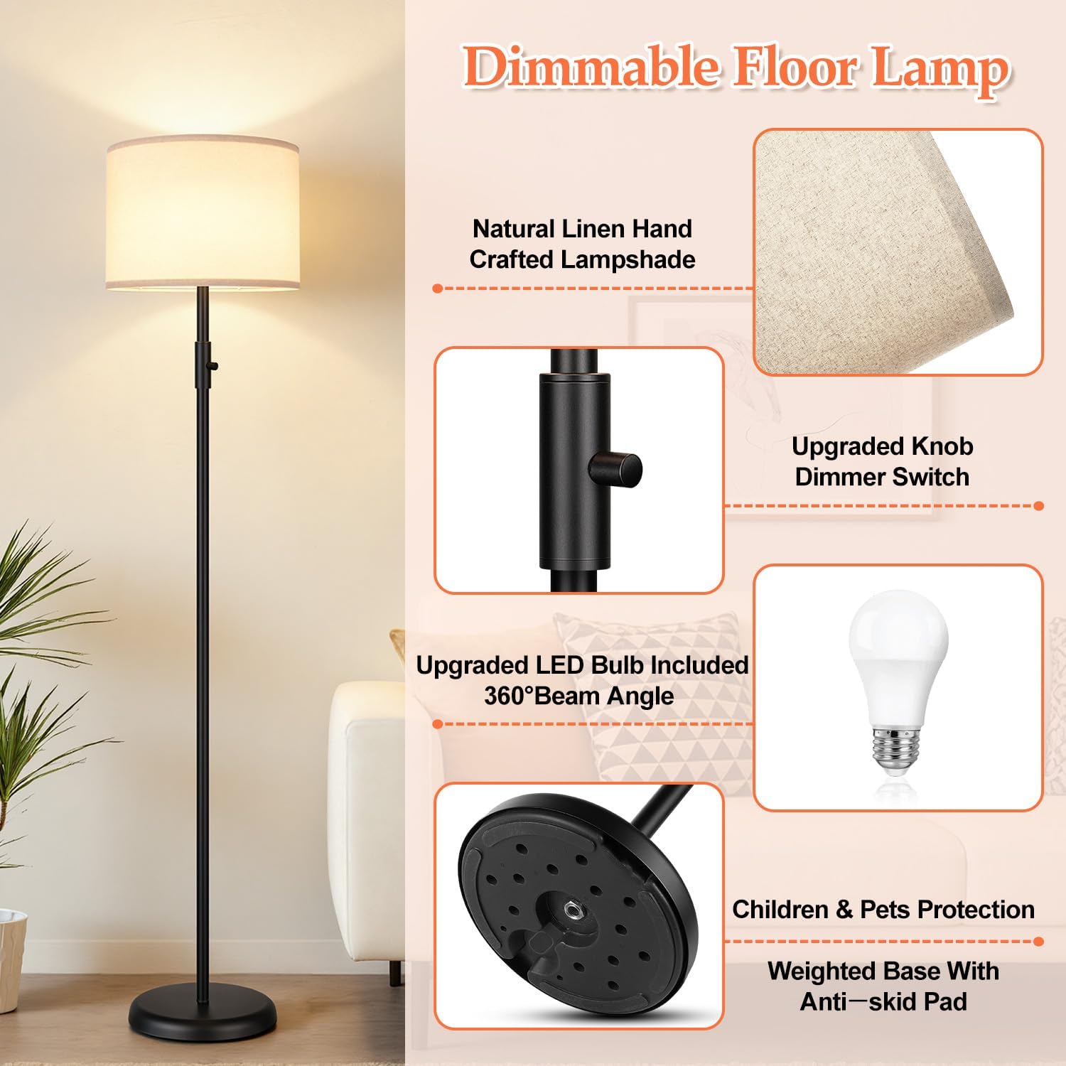  Dimmable Floor Lamp for Living Room,1000 Lumens Bulb Included
