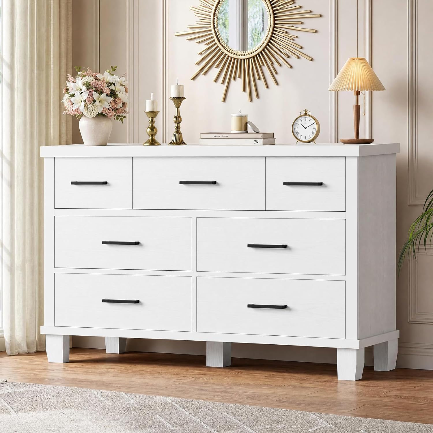 Dresser for Bedroom with 7 Drawers, Storage Chest of Drawers | Metal Handle, Wooden Dresser Organizer for Living Room,Closet,Entryway,Nursery 