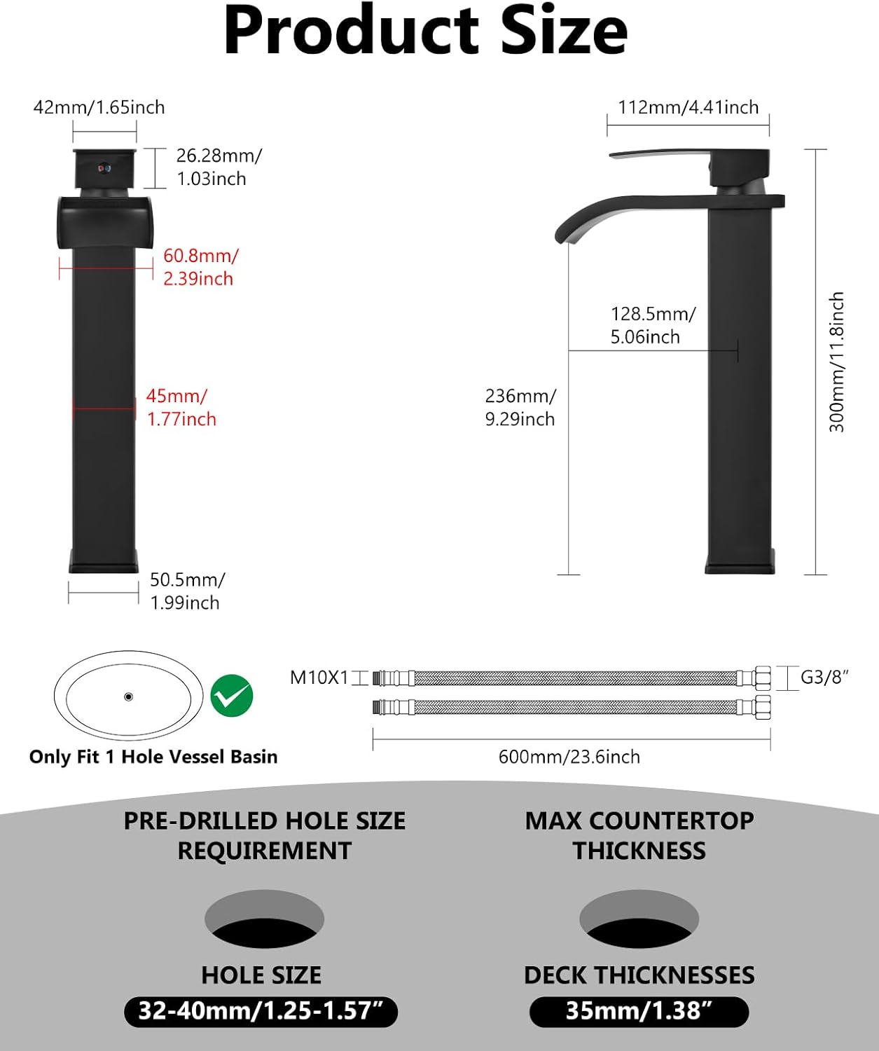 Vessel Sink Faucet Waterfall Tall Bathroom Faucet Single Handle