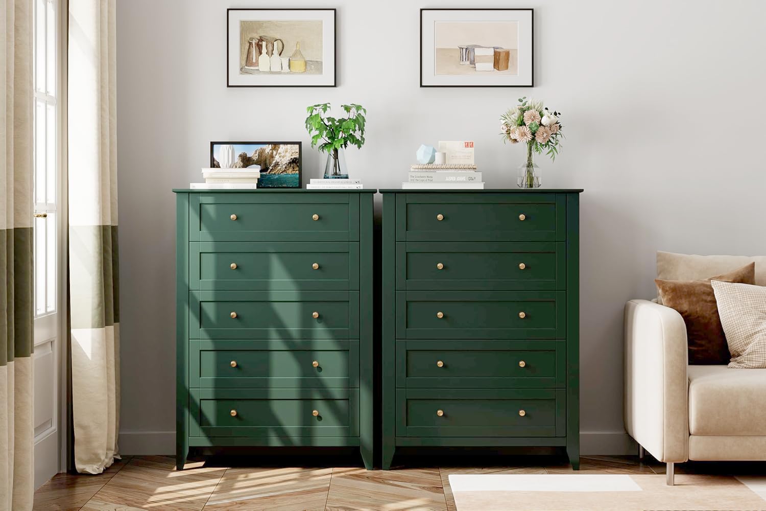 5 Drawer Dresser for Bedroom, Tall Dresser with Deep Drawers & Metal Knobs, Modern Wooden Chests of Drawers for Entryway, Hallway 