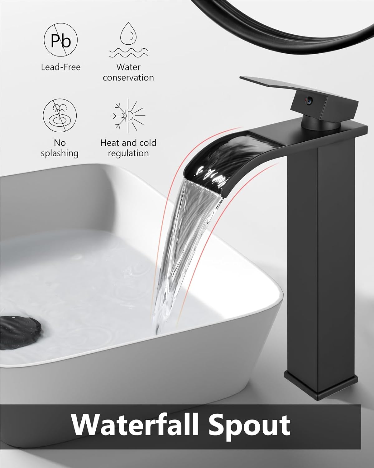 Vessel Sink Faucet Waterfall Tall Bathroom Faucet Single Handle