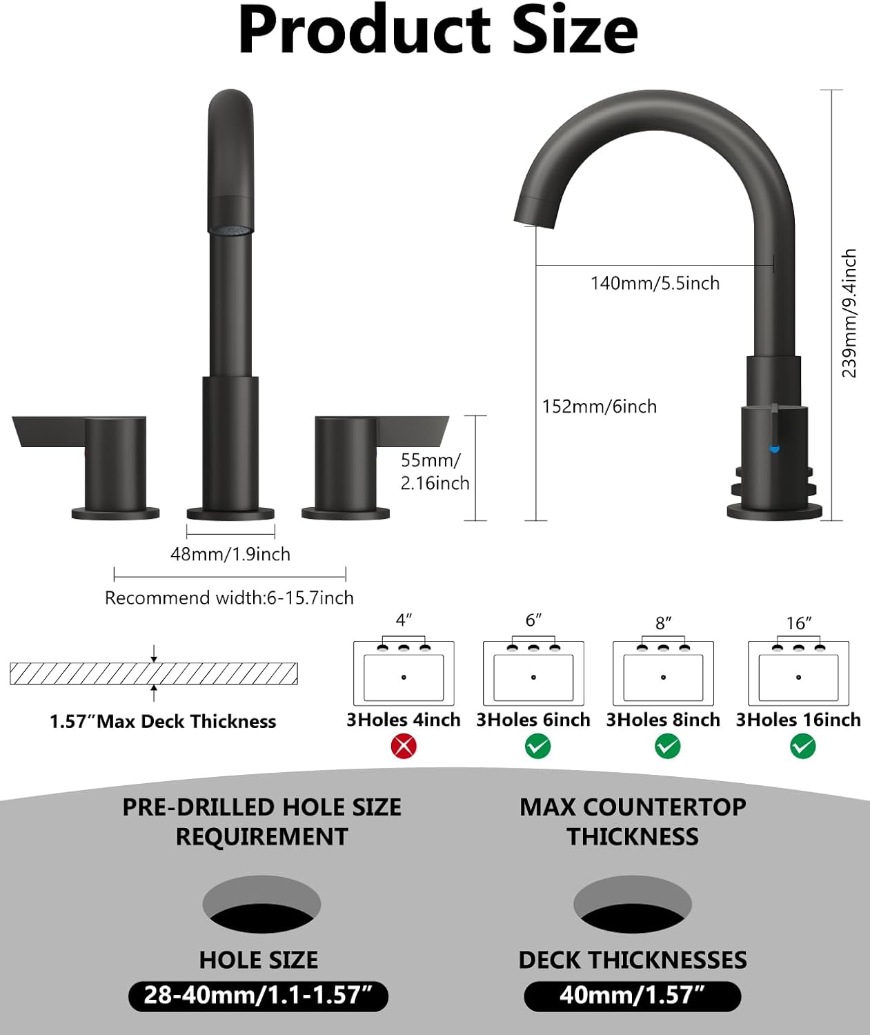 Bathroom Sink Faucet 3 Hole 8 Inch