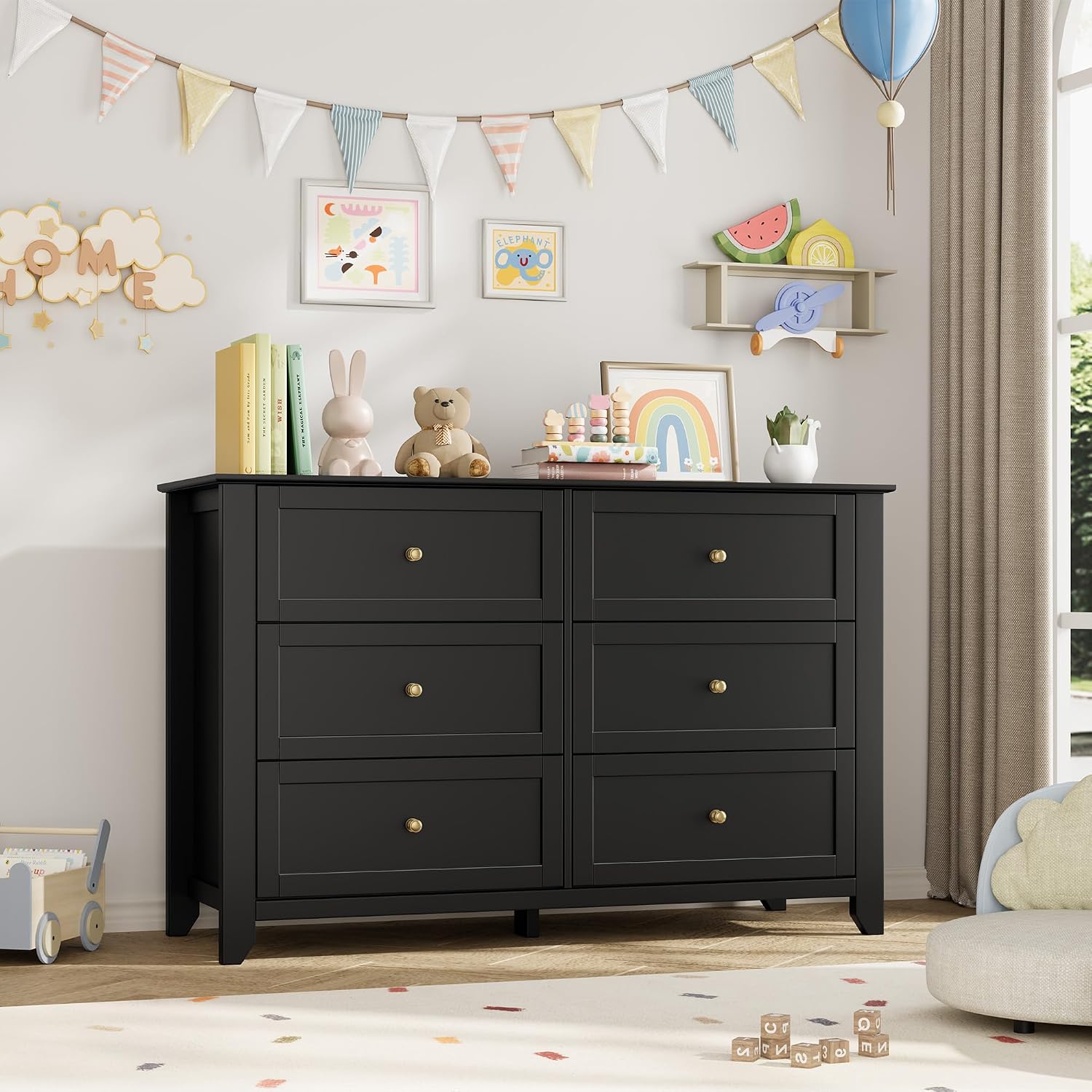 6 Drawer Dresser for Bedroom, Large Dresser with Deep Drawers & Metal Knobs, Modern Wooden Chests of Drawers for Entryway, Hallway 