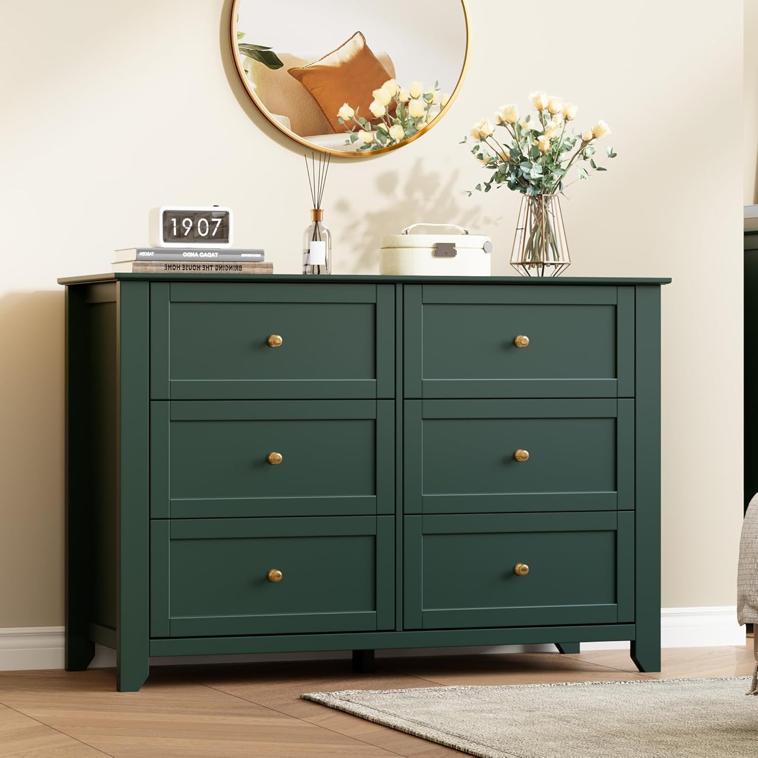 6 Drawer Dresser for Bedroom, Large Dresser with Deep Drawers & Metal Knobs, Modern Wooden Chests of Drawers for Entryway, Hallway 