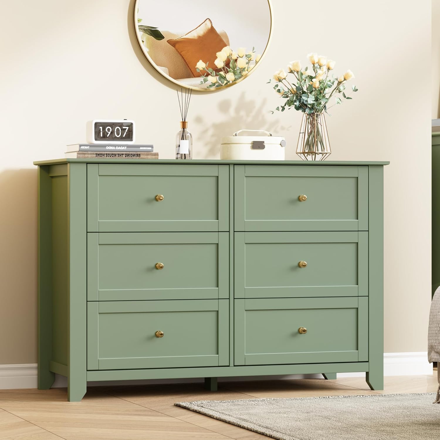 6 Drawer Dresser for Bedroom, Large Dresser with Deep Drawers & Metal Knobs, Modern Wooden Chests of Drawers for Entryway, Hallway 