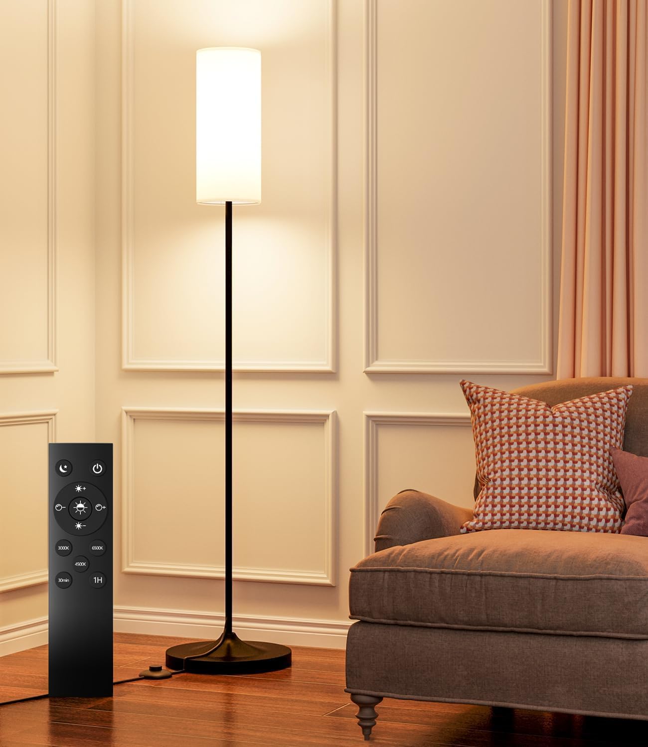 Dimmable Floor Lamp with Remote,12W Led Bulb and Foot Switch