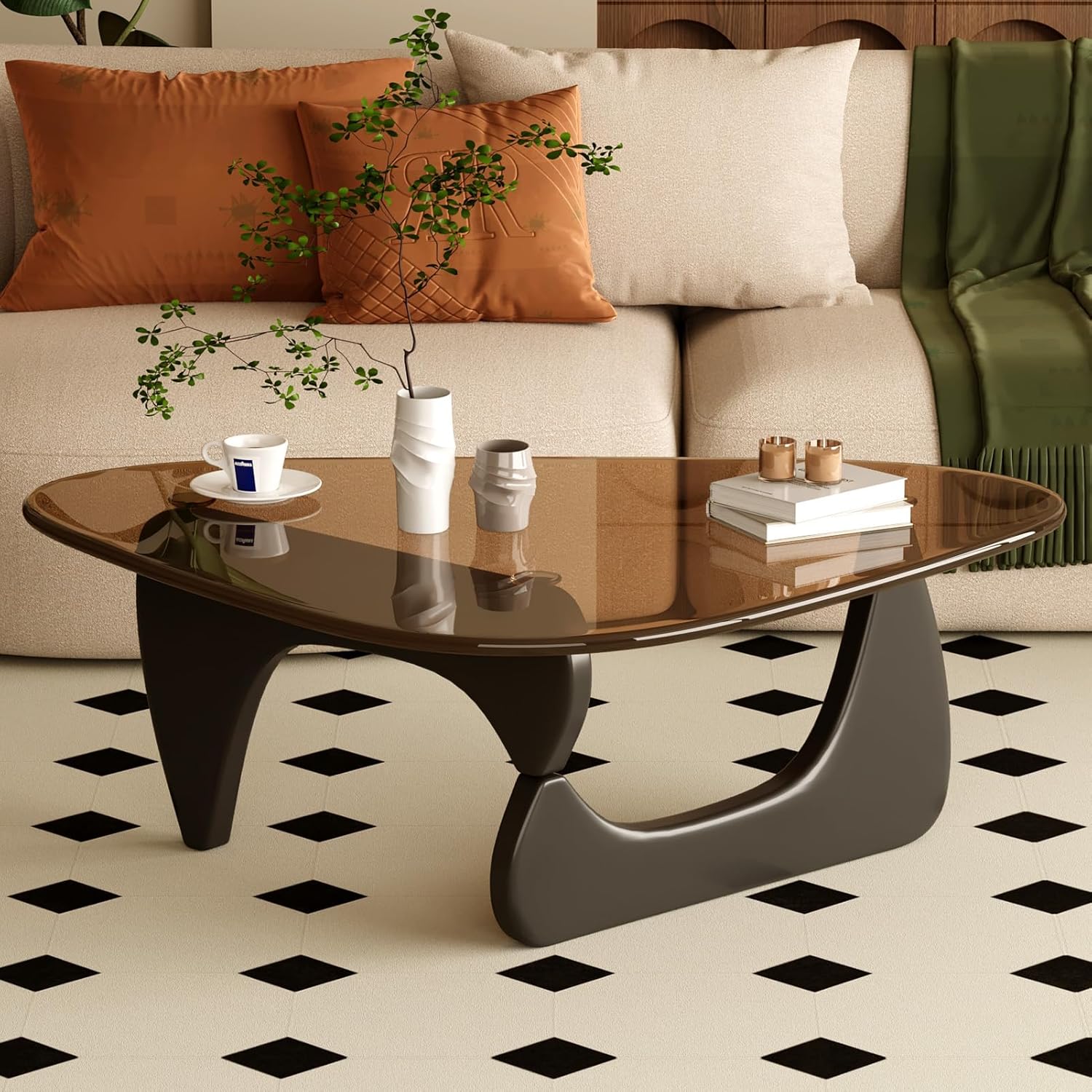 Coffee Table for Living Room Mid Century Modern Center Table with Glass Top and Wood