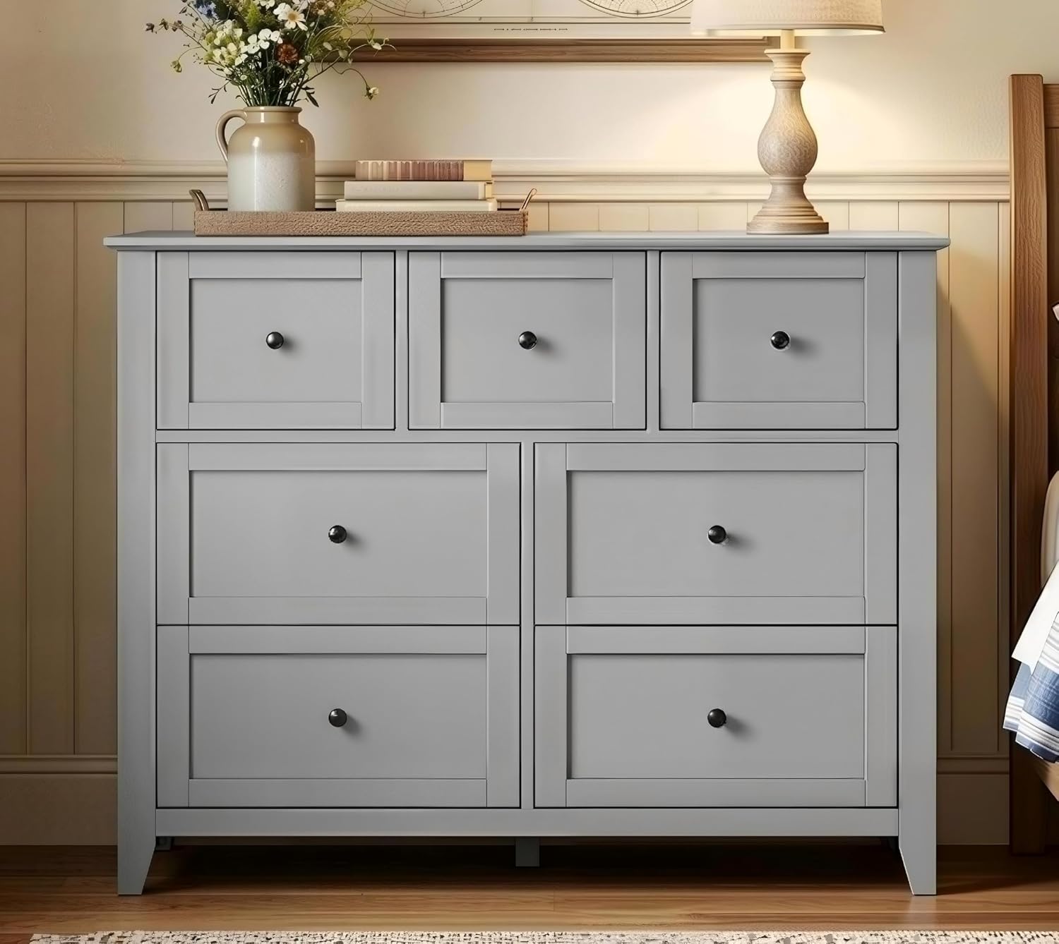 7 Chest of Drawers for Bedroom, 54''L Drawer Dresser, White | Simply 7 Drawer Dresser for Hallway Entryway, 15.8"D x 54"W x 31.5"H, Lacquered Storage Organizer for Living Room 