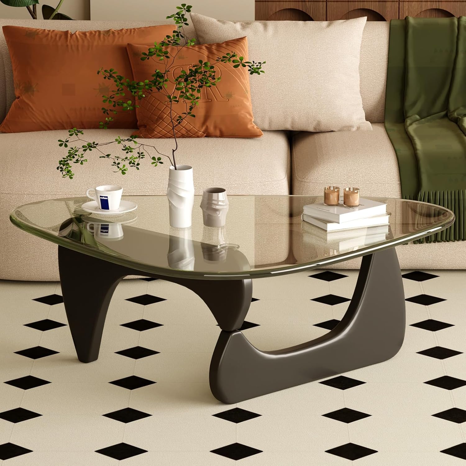 Coffee Table for Living Room Mid Century Modern Center Table with Glass Top and Wood