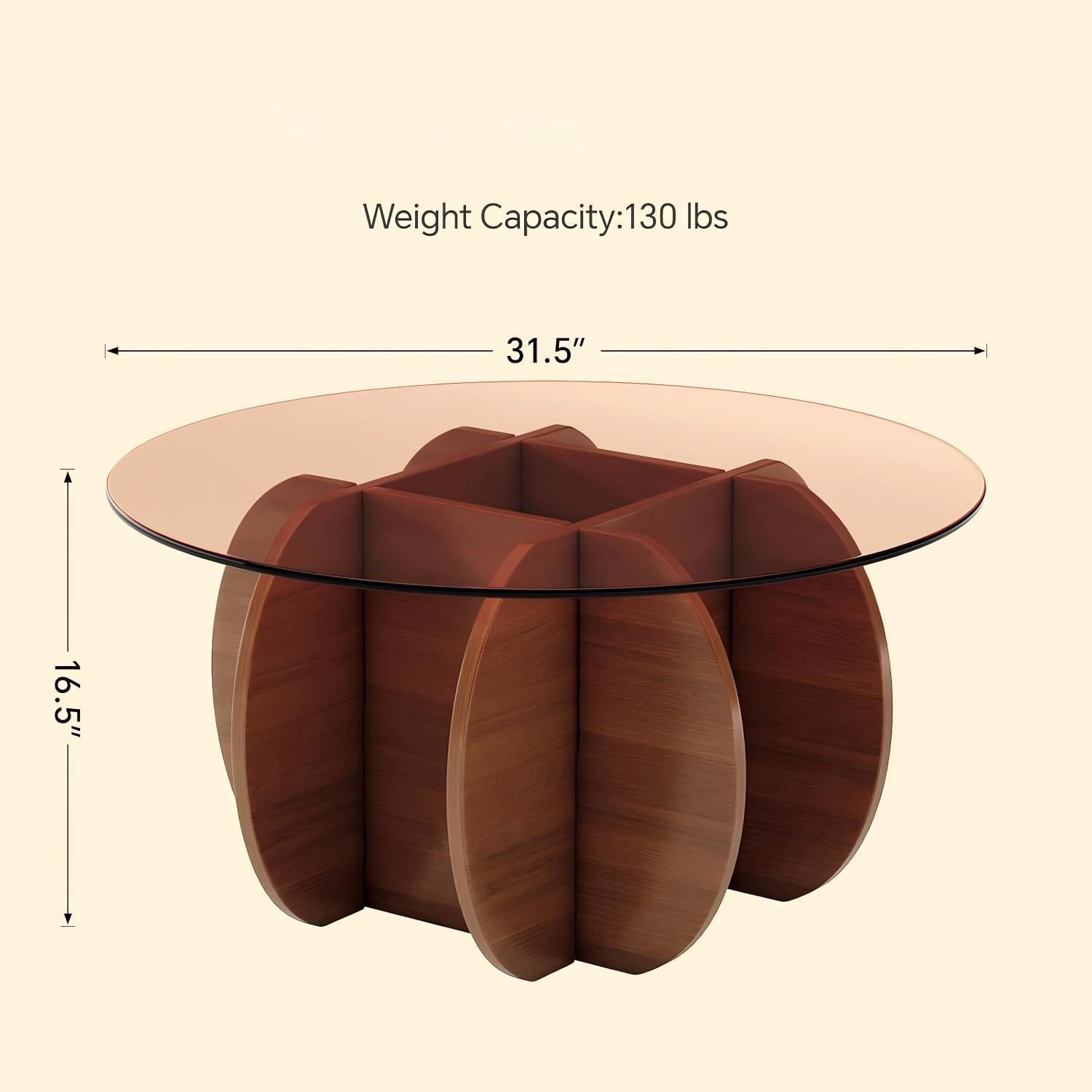 Coffee Table for Living Room Mid Century Modern Round Center Table with Glass Top and Wood