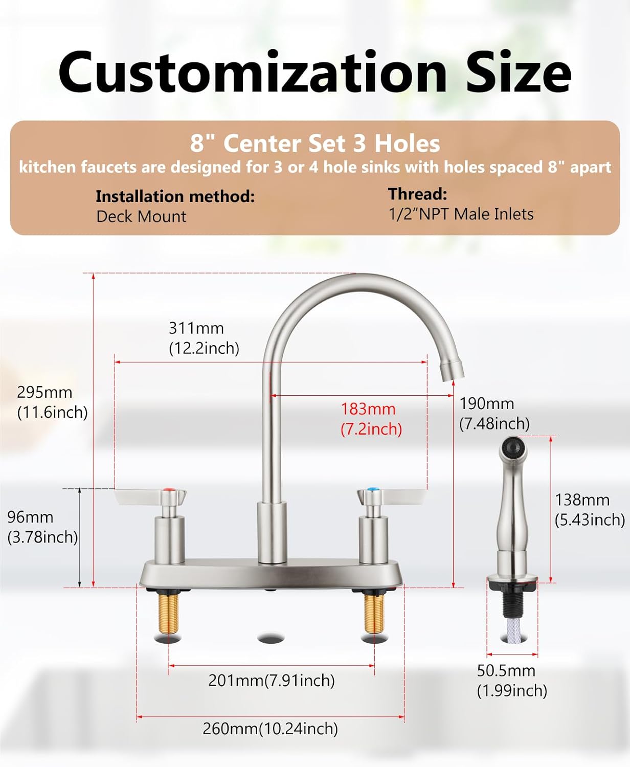 Kitchen Faucet with Sprayer 2 Handle Kitchen Sink Faucets