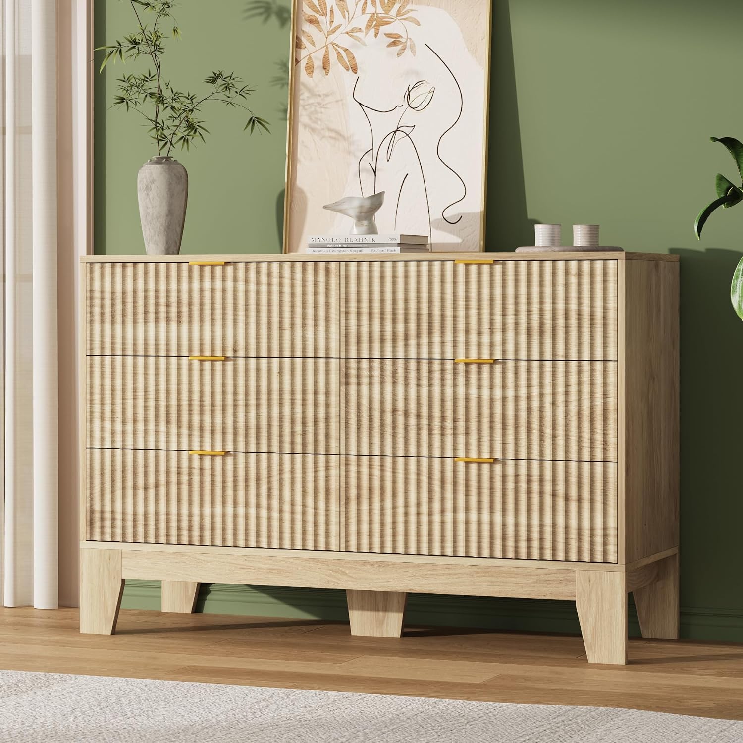 6 Drawer Dresser for Bedroom, Fluted Dresser for Bedroom | Fluted Door, Sturdy Structure, Easy to Clean 