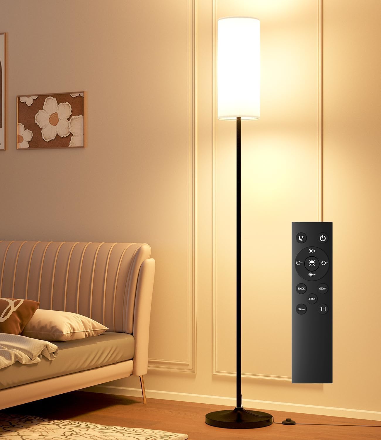 Dimmable Floor Lamp with Remote,12W Led Bulb and Foot Switch