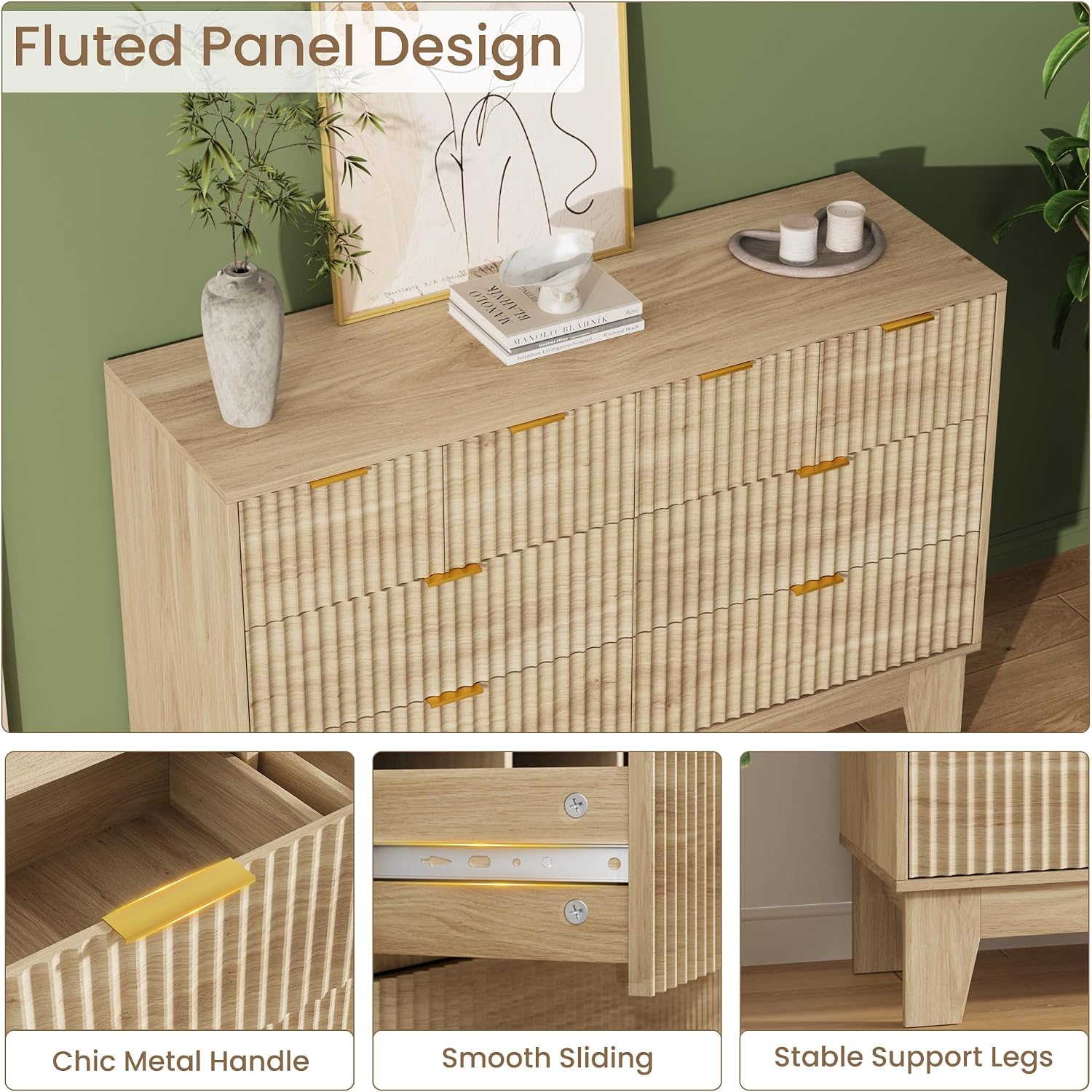 8 Drawer Dresser for Bedroom, Fluted Dresser for Bedroom | Fluted Door, Sturdy Structure, Easy to Clean 