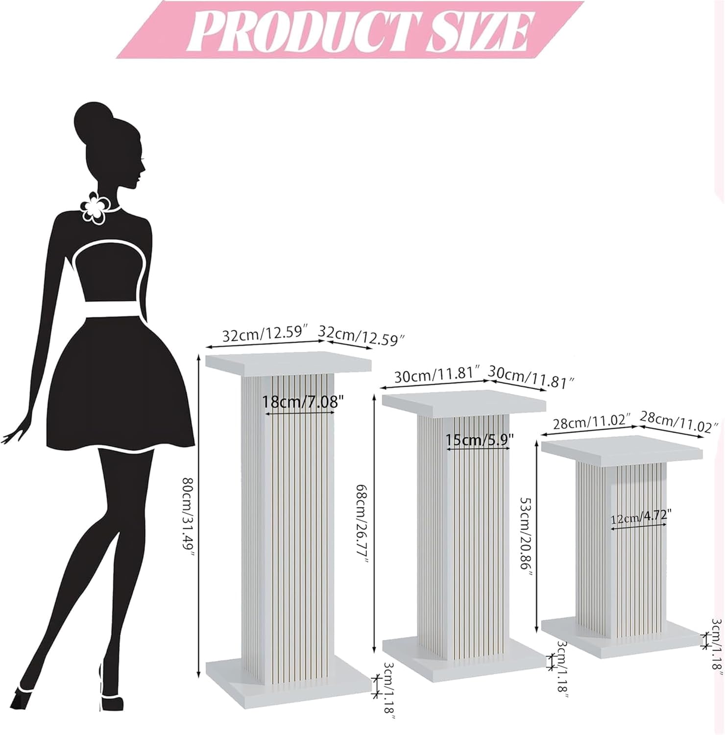 3PCS Square Pedestal Stand for Party, White Wood Display Pedestal Stands for Parties