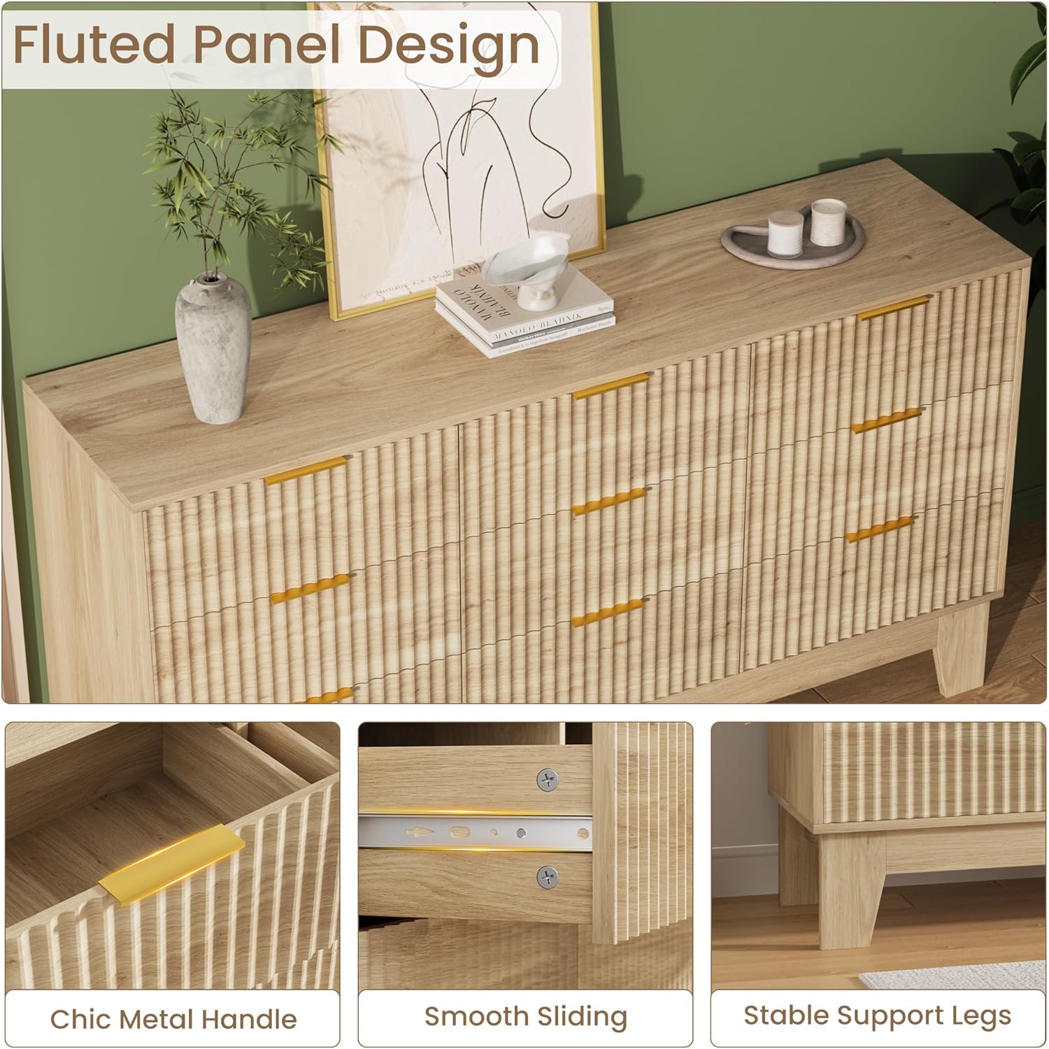 9 Drawer Dresser for Bedroom, Fluted Dresser for Bedroom | Fluted Door, Sturdy Structure, Easy to Clean