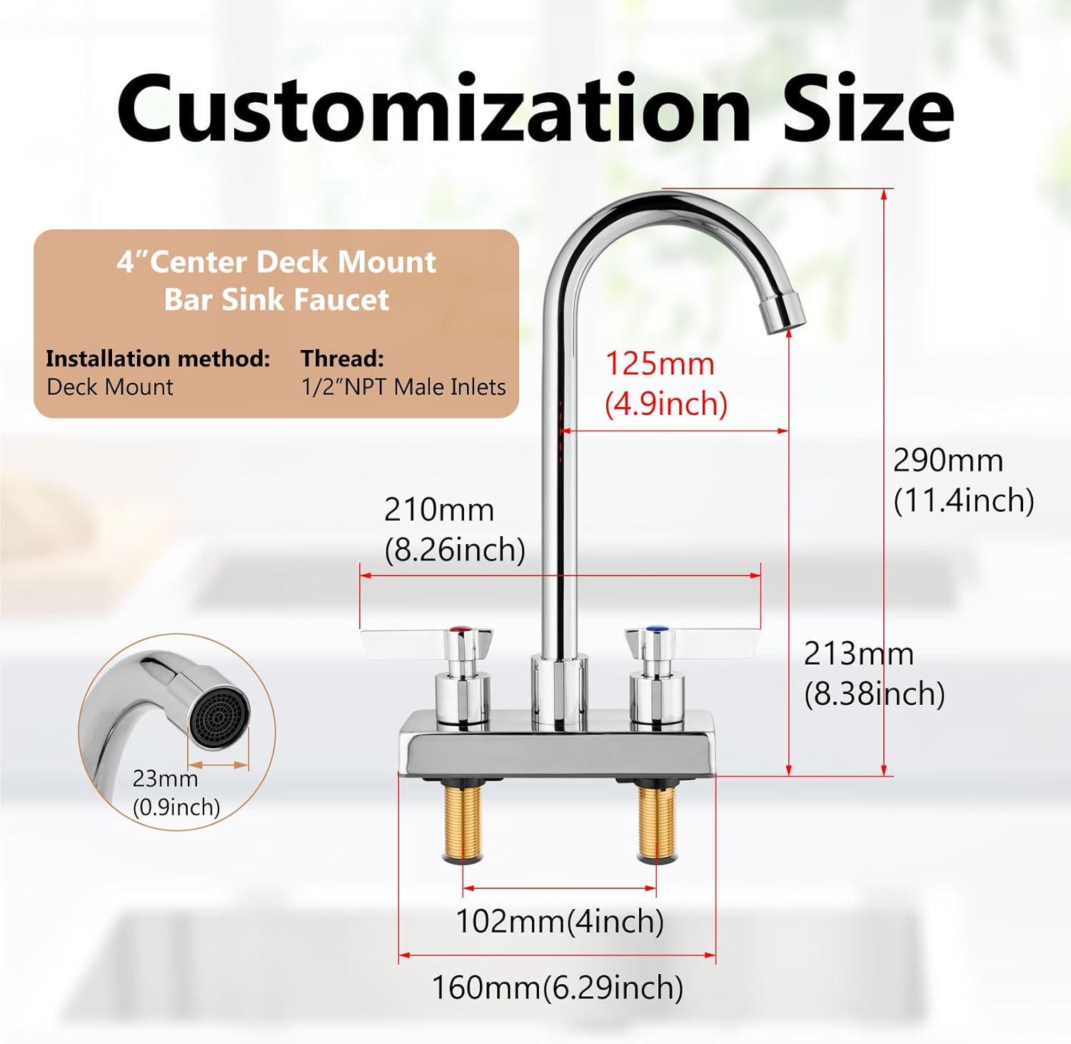 Bar Sink Faucet 4 Inch Center Deck Mount