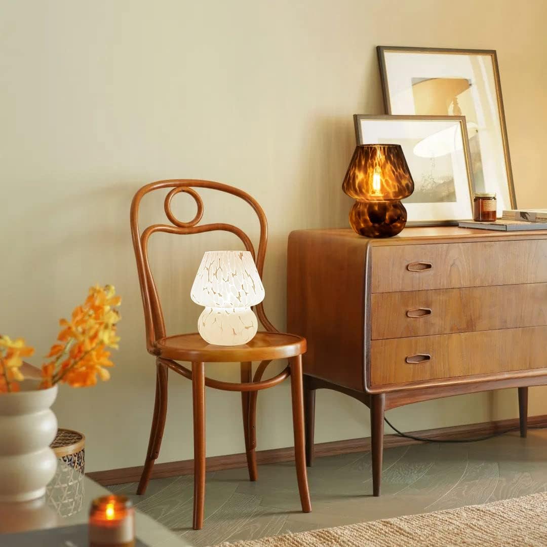 Mushroom Lamp Small Vintage Table Lamp for Bedroom Nightstand, Bedside Lamp Translucent Glass Stepless Dimmable