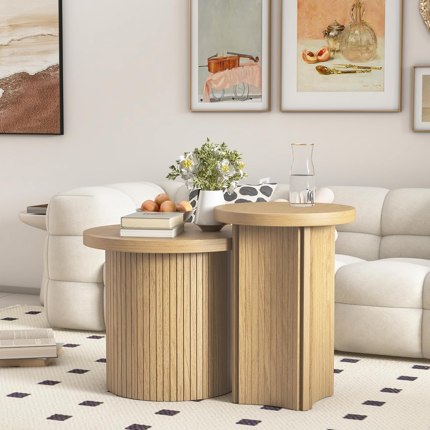 Set of 2 Nesting Coffee Tables Farmhouse, Round Coffee Table Living Room