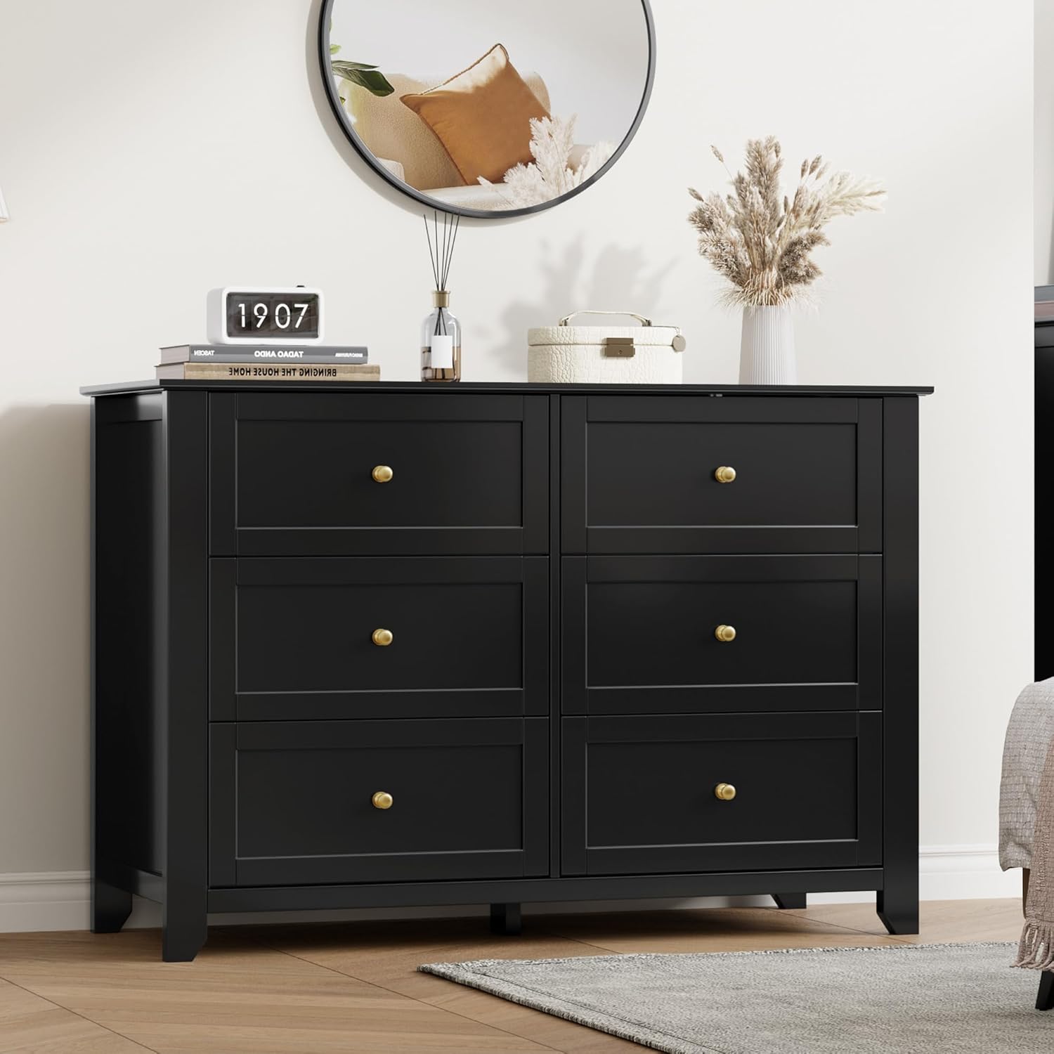 6 Drawer Dresser for Bedroom, Large Dresser with Deep Drawers & Metal Knobs, Modern Wooden Chests of Drawers for Entryway, Hallway 