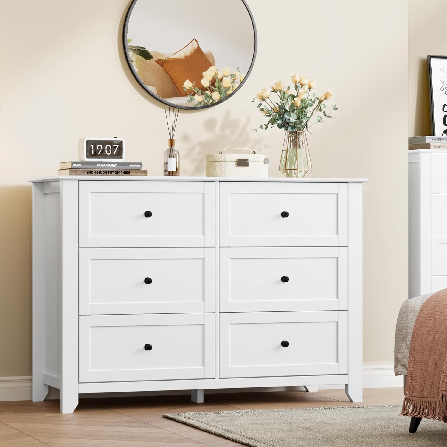 6 Drawer Dresser for Bedroom, Large Dresser with Deep Drawers & Metal Knobs, Modern Wooden Chests of Drawers for Entryway, Hallway 