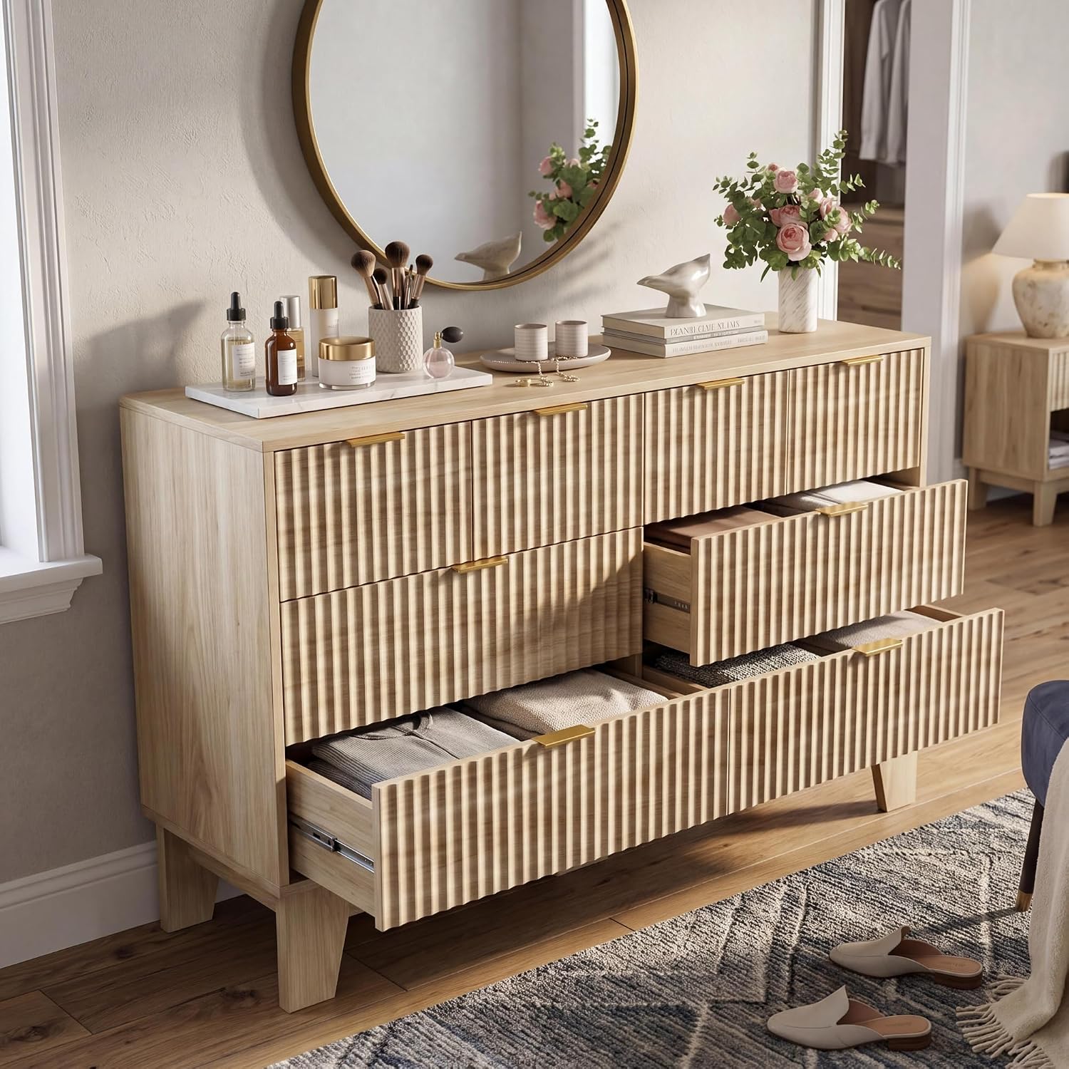 8 Drawer Dresser for Bedroom, Fluted Dresser for Bedroom | Fluted Door, Sturdy Structure, Easy to Clean 