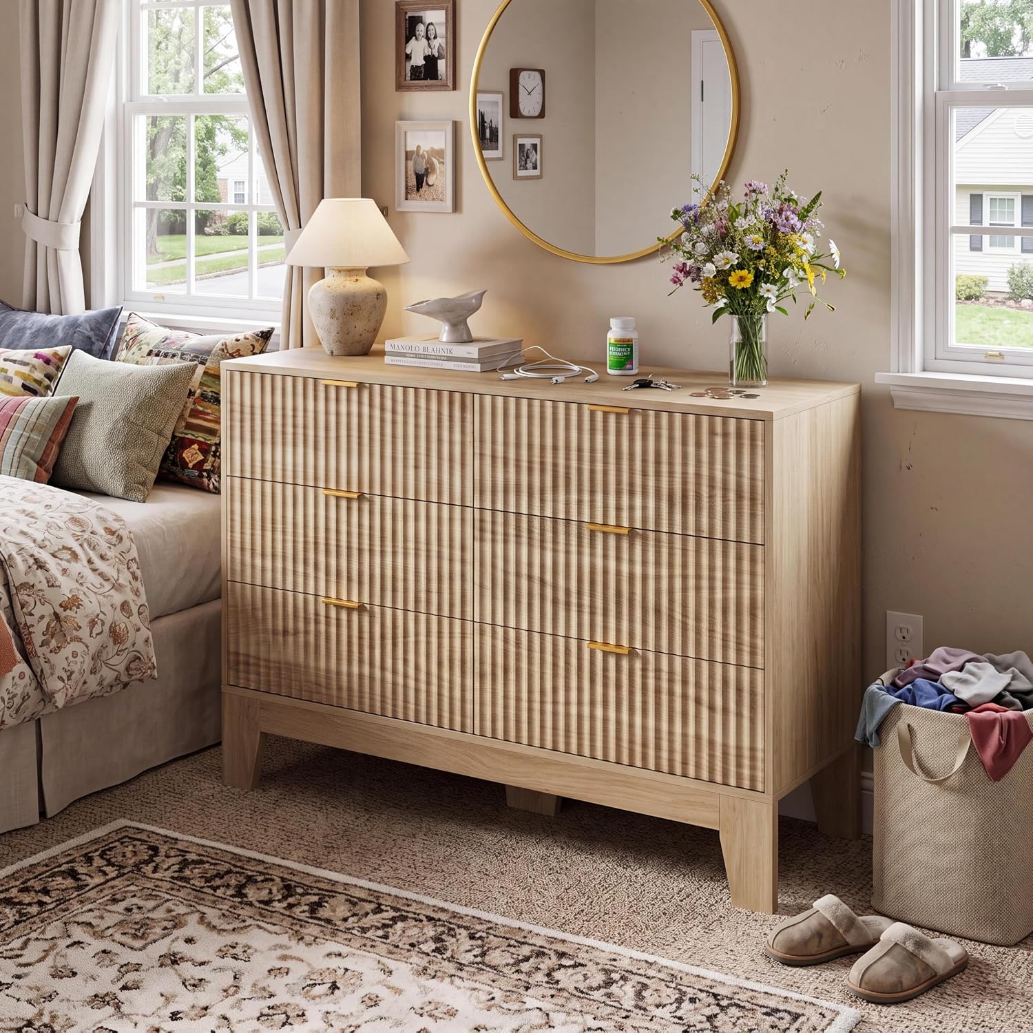 6 Drawer Dresser for Bedroom, Fluted Dresser for Bedroom | Fluted Door, Sturdy Structure, Easy to Clean 