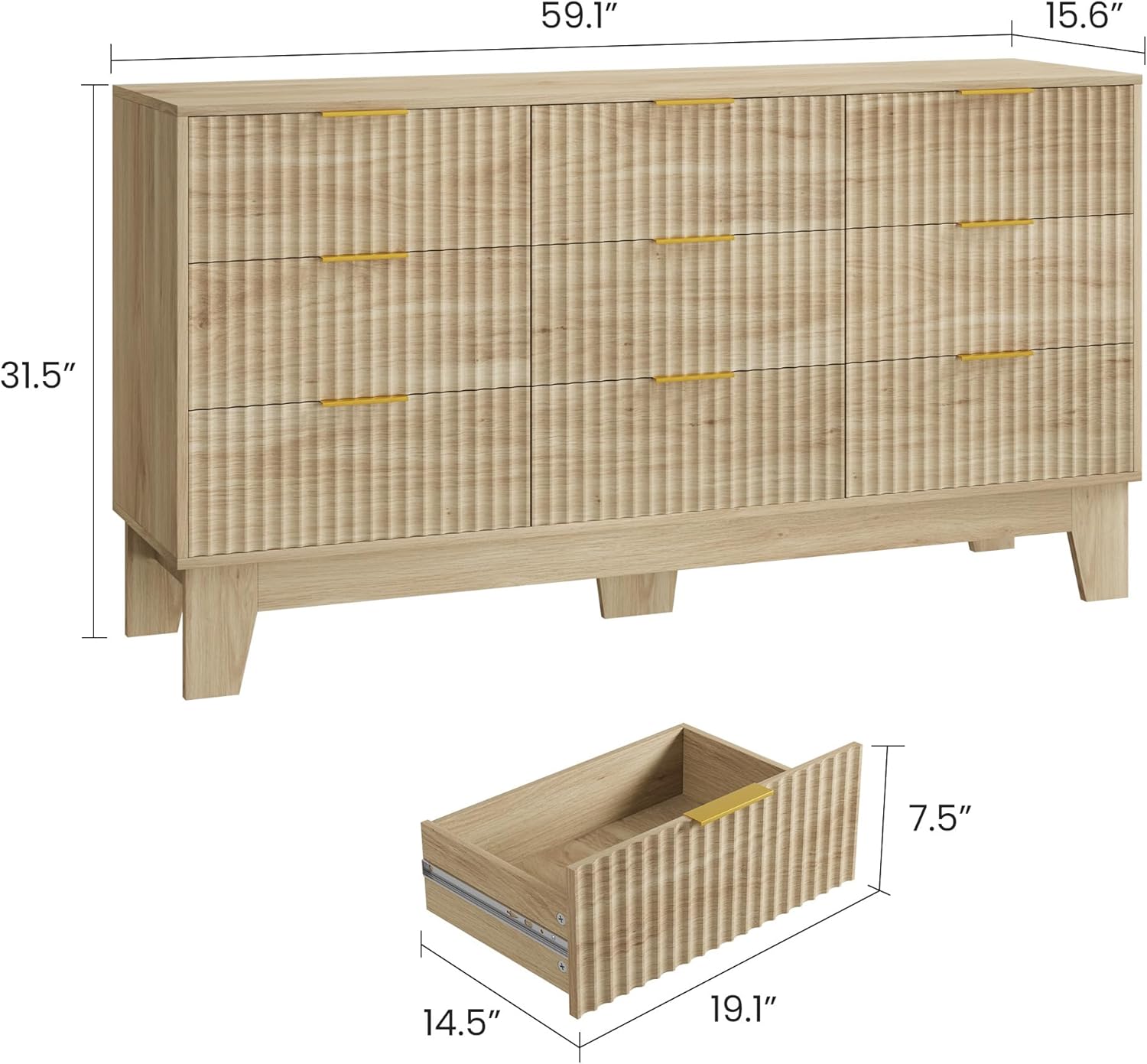 9 Drawer Dresser for Bedroom, Fluted Dresser for Bedroom | Fluted Door, Sturdy Structure, Easy to Clean