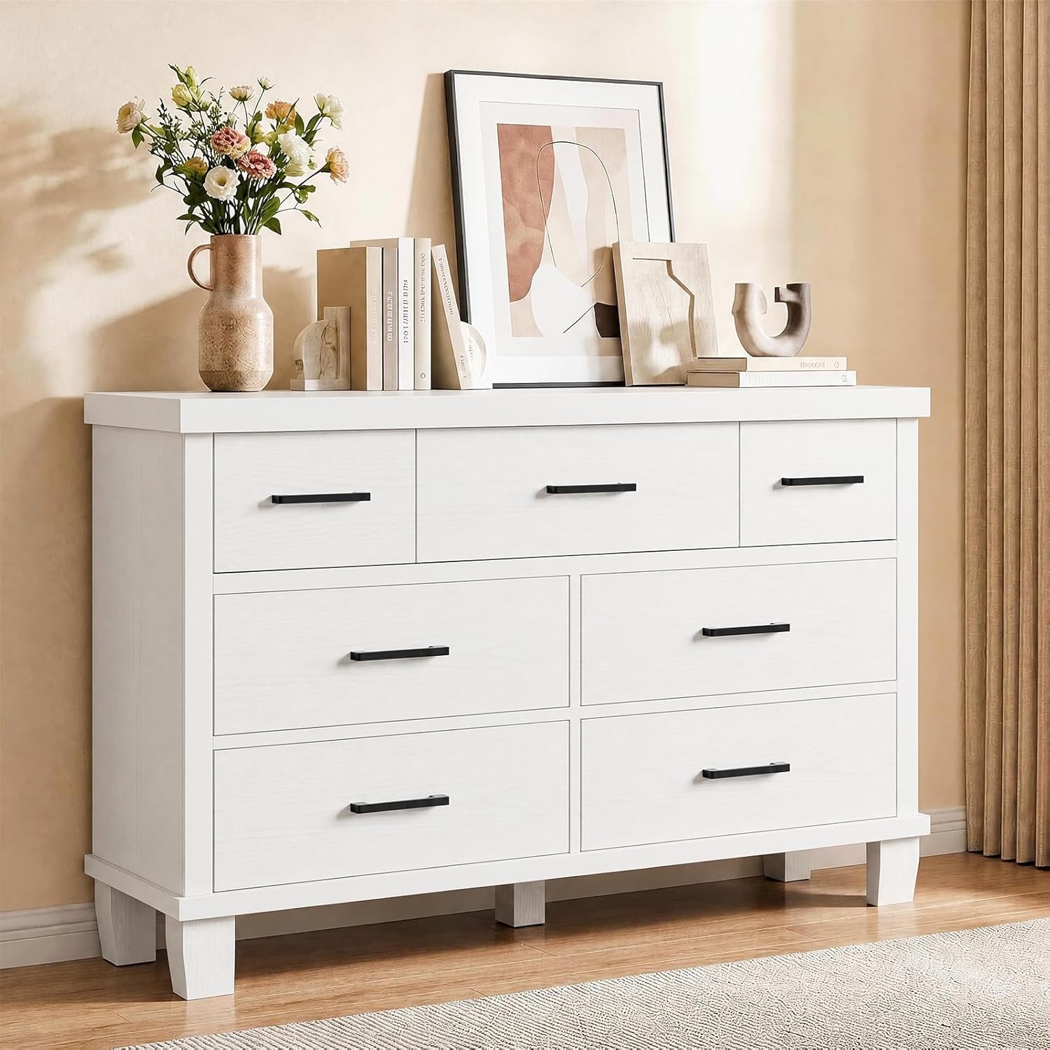 Dresser for Bedroom with 7 Drawers, Storage Chest of Drawers | Metal Handle, Wooden Dresser Organizer for Living Room,Closet,Entryway,Nursery 